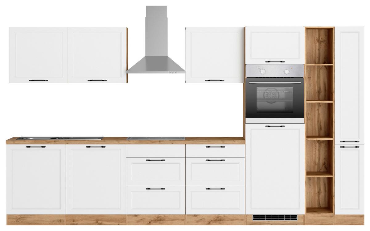 Küchenzeile Meran mit Geräten B: 360 cm Weiß/Eiche Dekor - Eiche Wotan/Weiß, LIFESTYLE, Holzwerkstoff (360cm) - Held