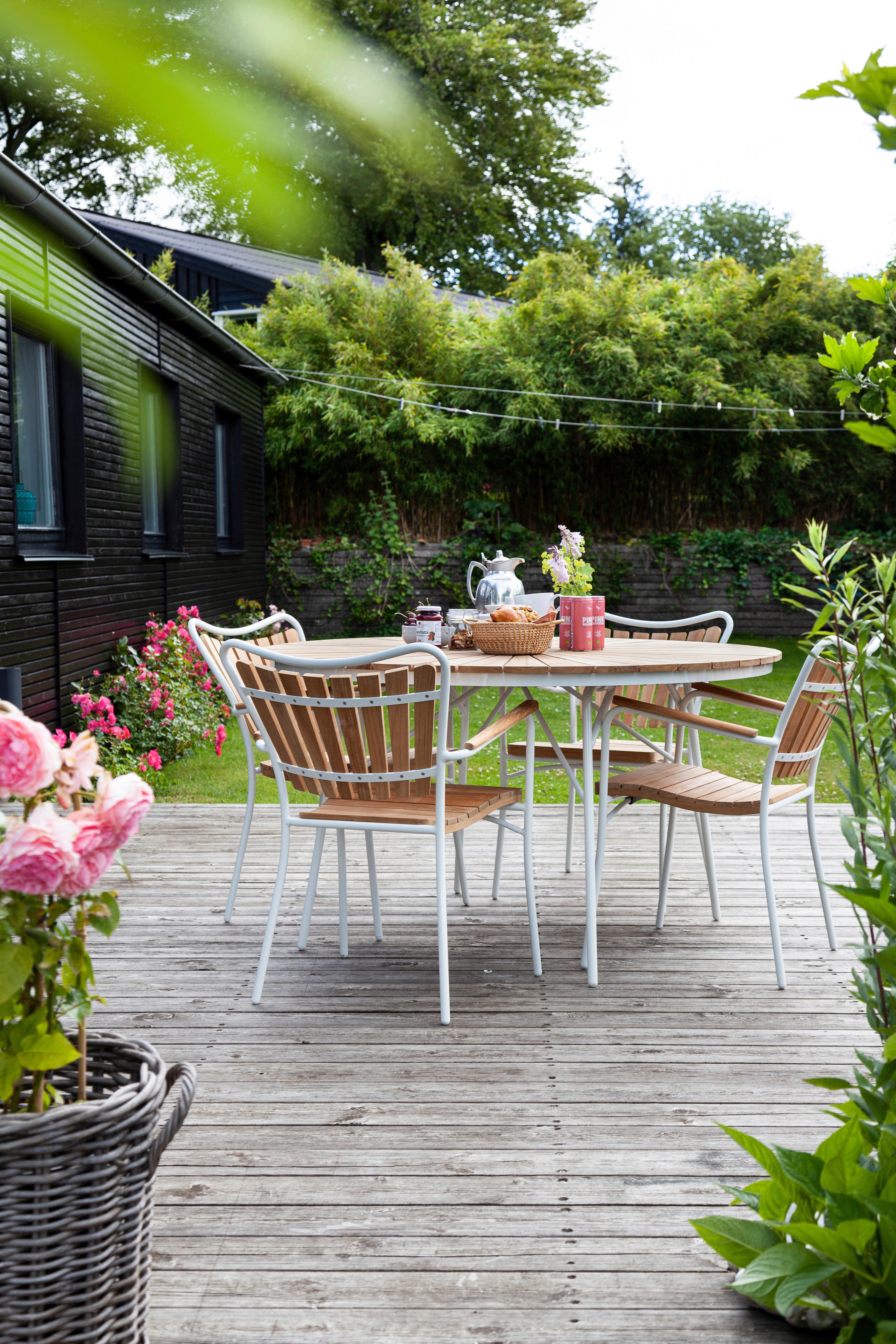 Gartentisch Ellen Teakholz/Aluminium ⌀ 110 cm - Weiß Hochglanz/Weiß, KONVENTIONELL, Holz/Metall (110/74/110cm) - Gardenson