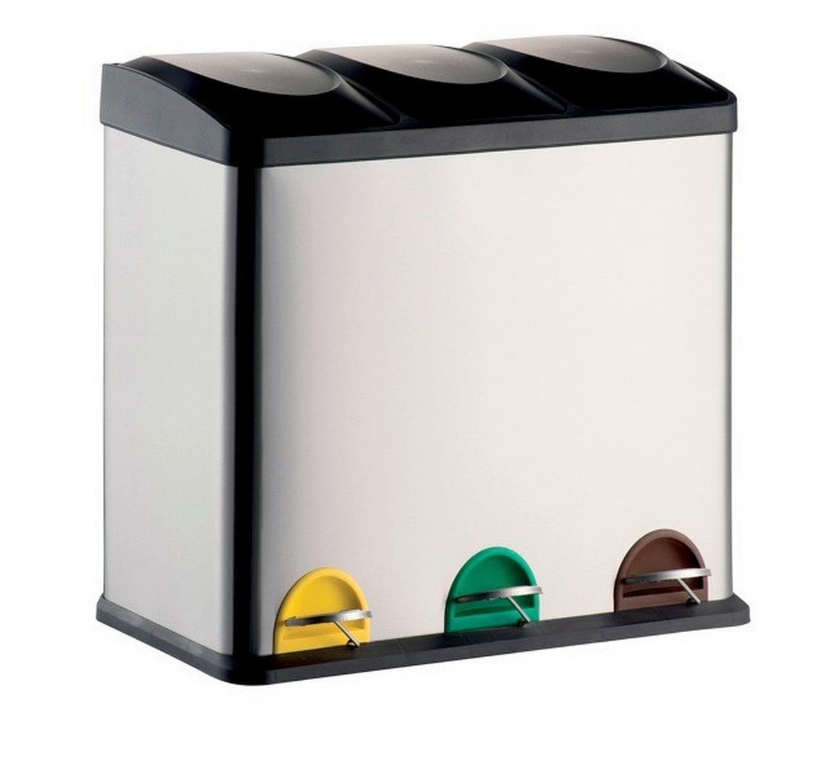 Treteimer 60l Silberfarben Metall Lxbxh: 60,5x34x60,5 Cm - Silberfarben/Schwarz, Basics, Kunststoff/Metall (60,5cm)