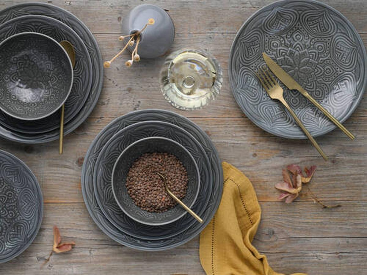 Jídlení souprava ORIENT MANDALA, 12-dílná - tmavě šedá, Trend, keramika - Creatable