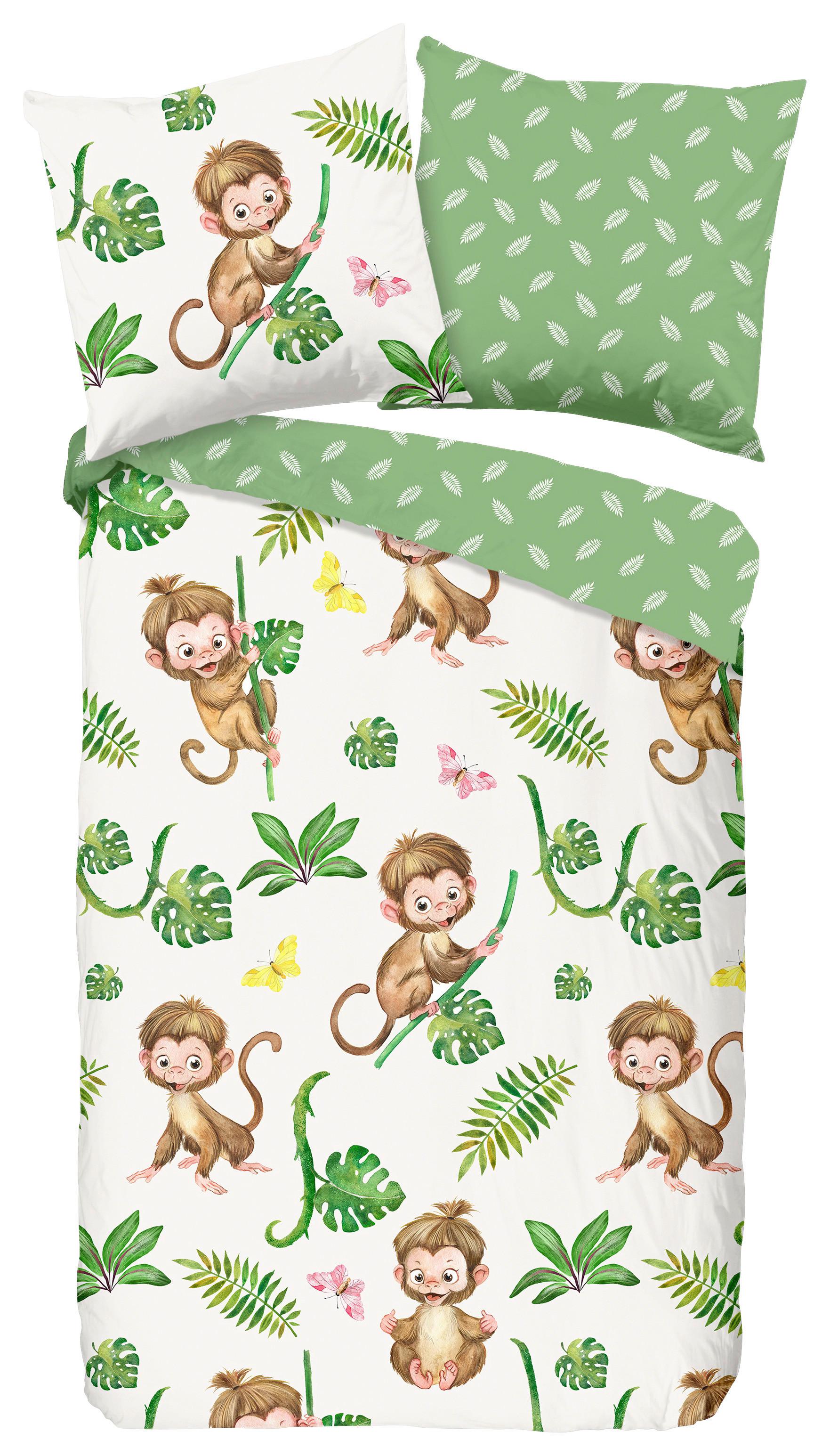 Kinderbettwäsche Play Grün Ecru 135x200 cm - Ecru/Grün, Natur, Textil (135/200cm)