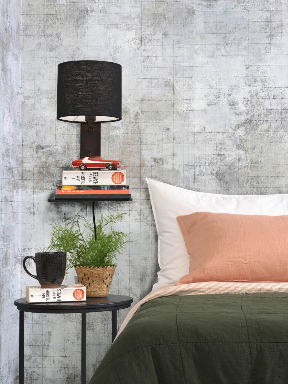 Wandleuchte Andes/W1/B/1815/B - Schwarz, Trend, Holz/Textil (19/24/36cm) - Good & Mojo