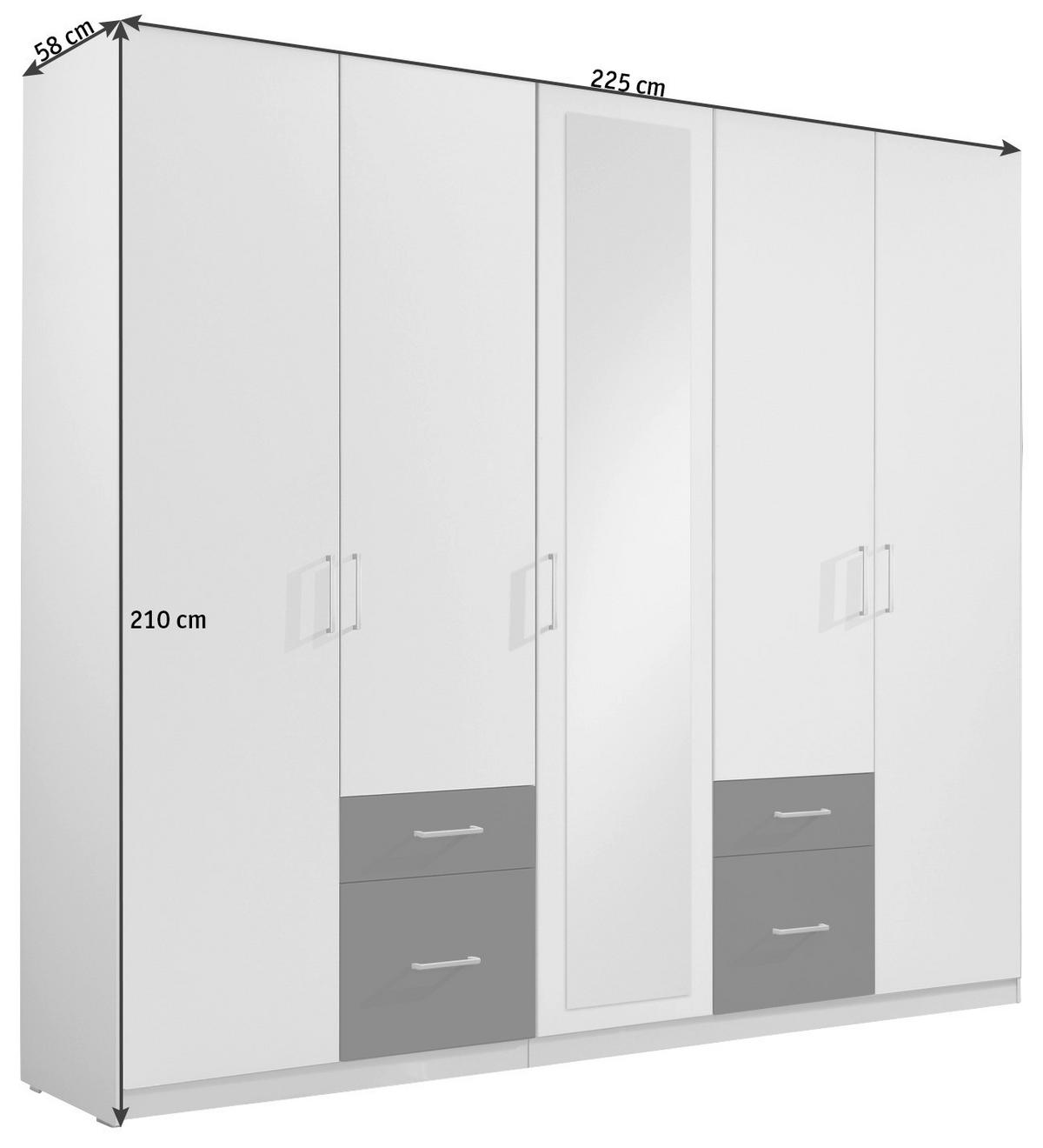 Drehtürenschrank Mit Spiegel + Laden 225cm Fly, Weiß/Graphit - Graphitfarben/Weiß, Design, Glas/Holzwerkstoff (225/210/58cm) - MID.YOU