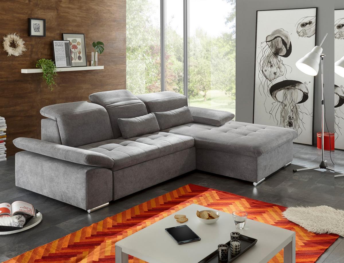 Ecksofa mit Schlaffunktion + Bettkasten Wayne, Webstoff - Silberfarben/Grau, KONVENTIONELL, Holzwerkstoff/Textil (276/188cm) - MID.YOU