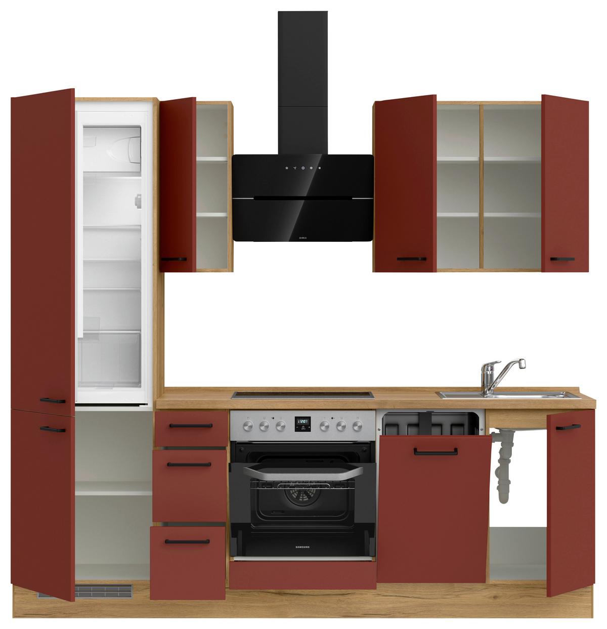 Küchenleerblock Easytouch High-Line, H2 Links - Eichefarben/Rot, MODERN, Holzwerkstoff (240cm) - Nobilia