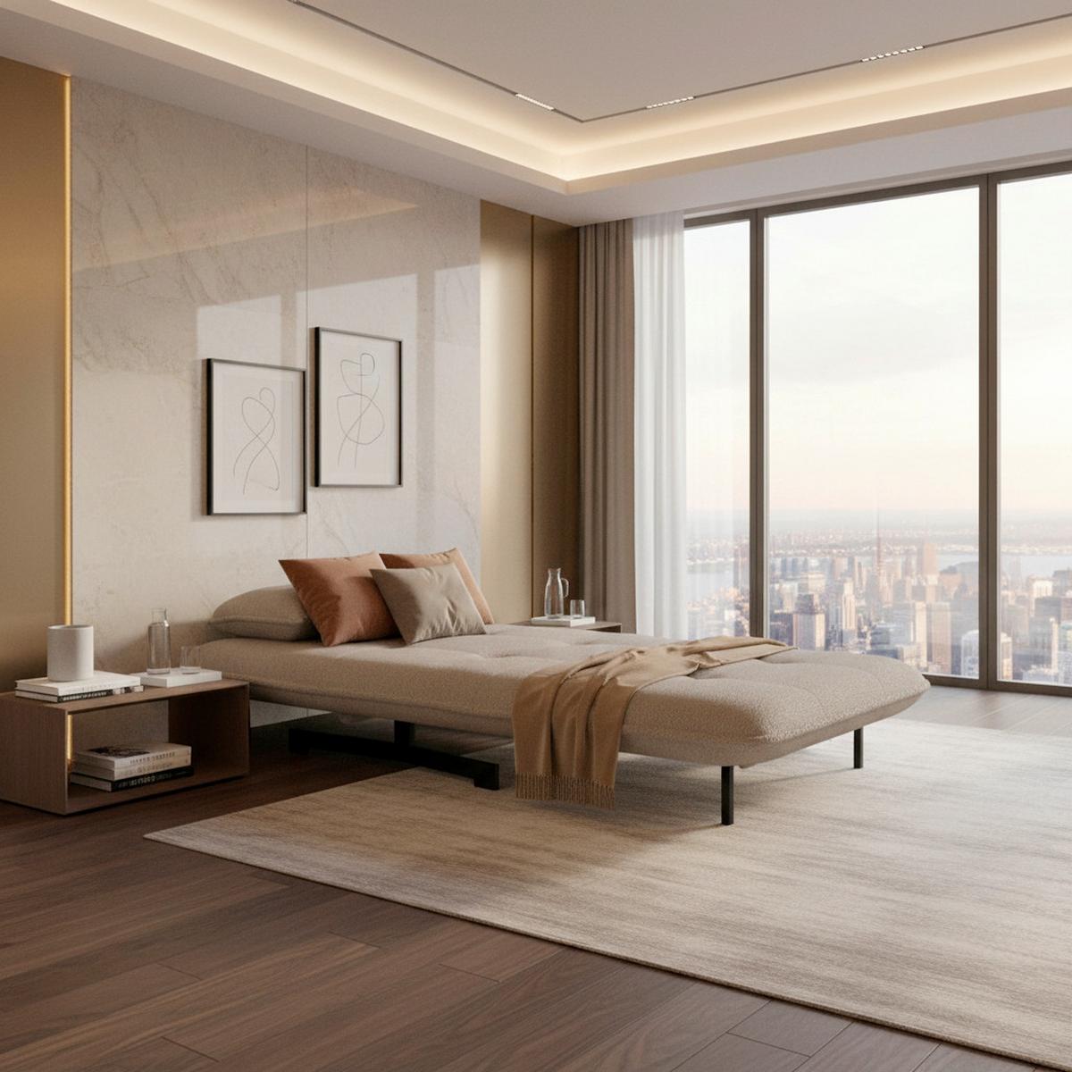 Rozkládací křeslo LUNA, béžové buklé, max.120 kg - černá/béžová, Moderní, kov/textil (92/86/80cm) - Bessagi Home