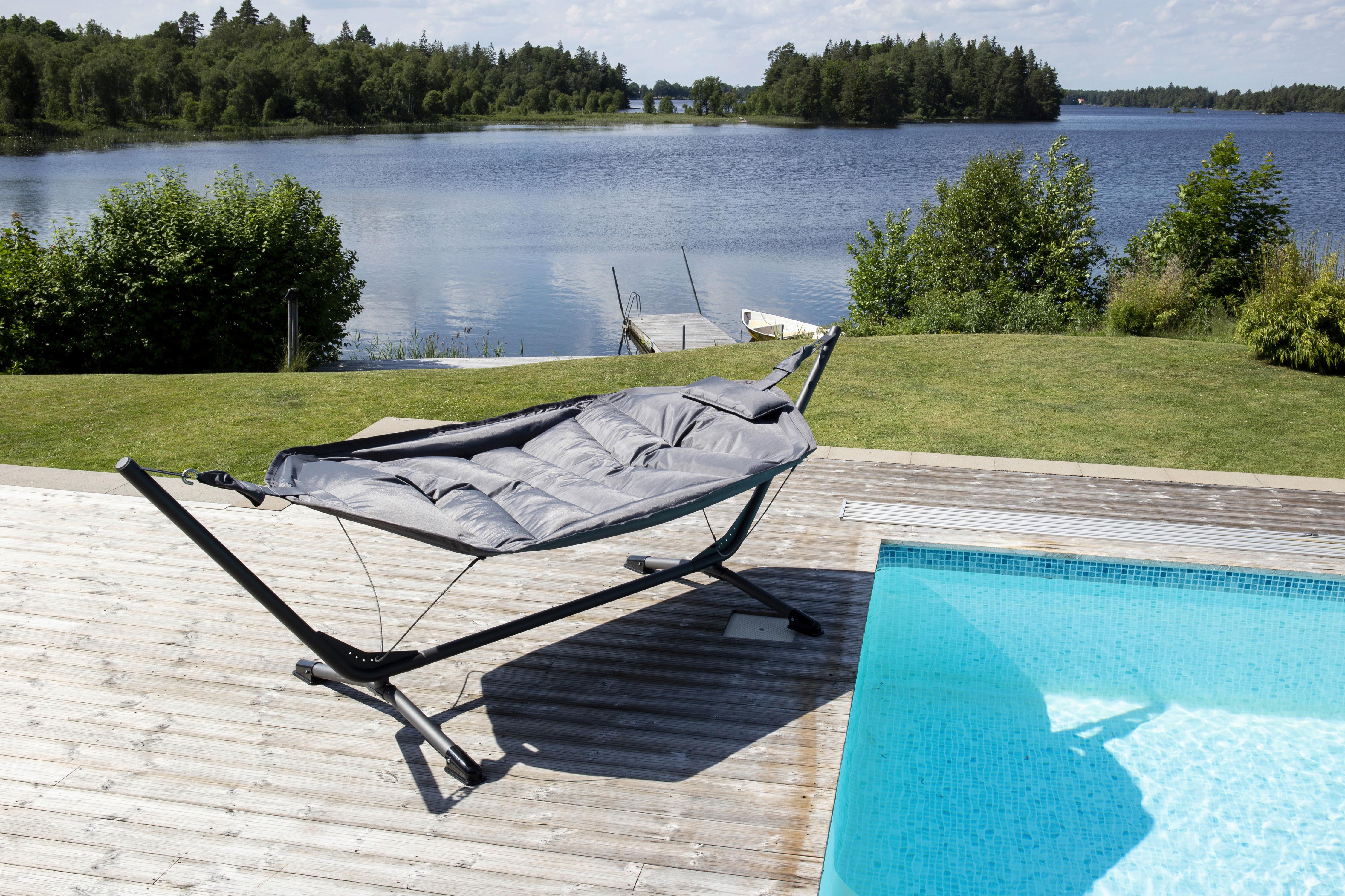 Hängematte Niño - Schwarz, KONVENTIONELL, Textil/Metall (115/104/305cm) - Gardenson