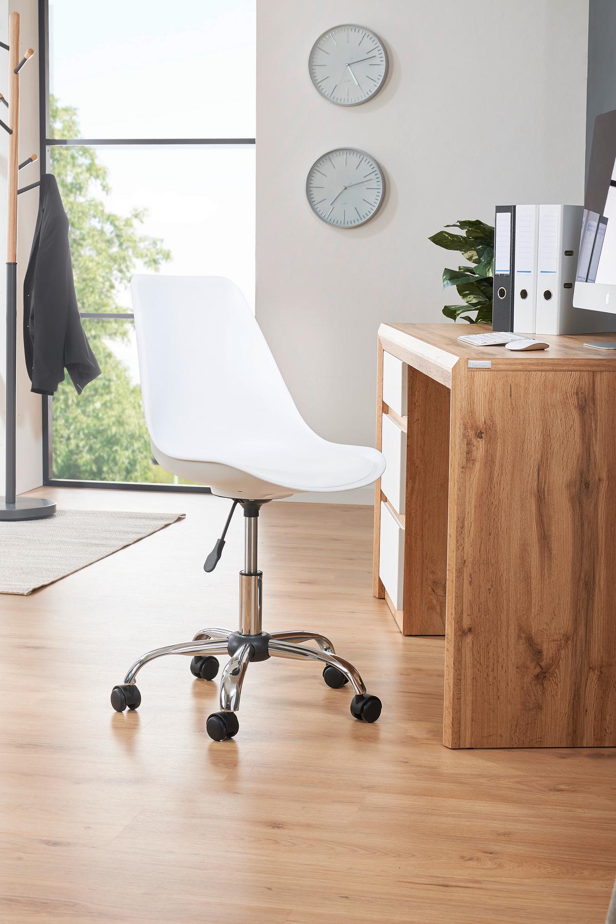 Drehstuhl Levi höhenverstellbar Weiß - Chromfarben/Schwarz, MODERN, Kunststoff/Textil (57,50/81-93/47cm) - MID.YOU