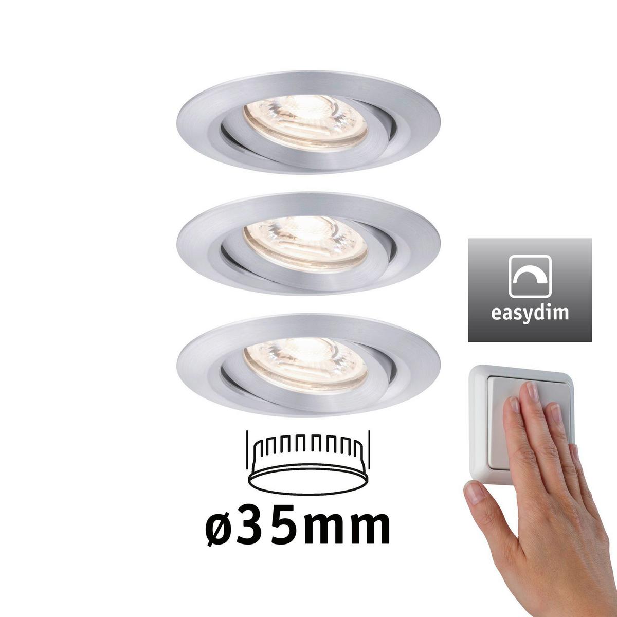 Einbauspot Ø 6,6 Cm Alufarben 3 Teilig Kippbar - Alufarben, Design, Metall (6,6cm) - Paulmann