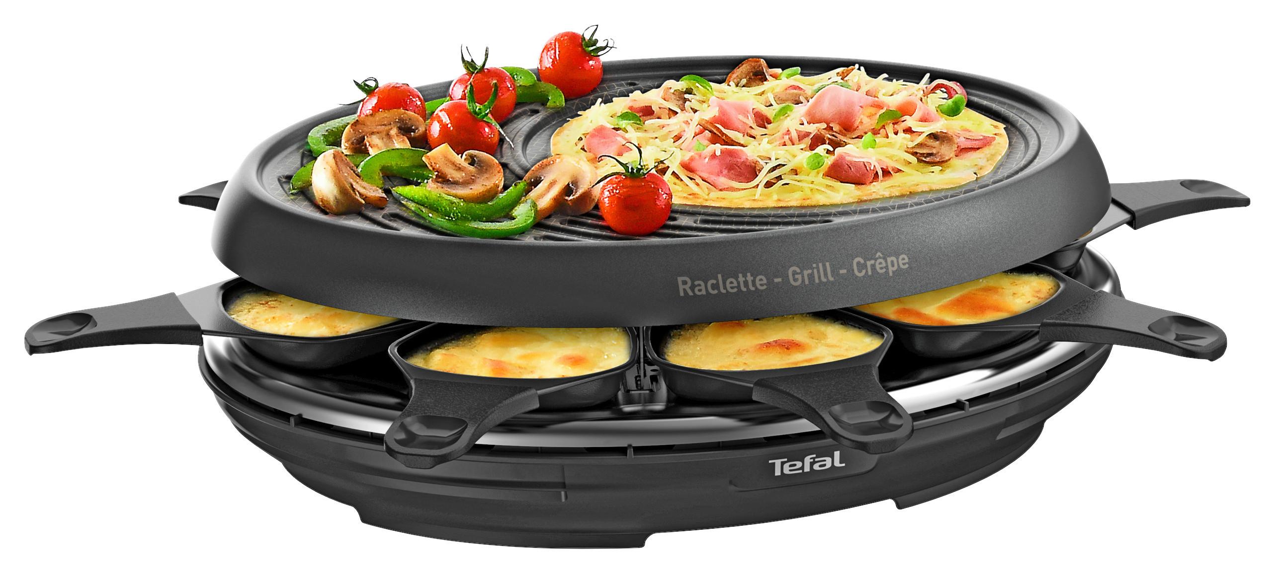 Raclette-Grill RE3104 1050W, 8 Pfännchen - Schwarz, Basics, Kunststoff/Metall (39.9/39.9/14.1cm) - Tefal