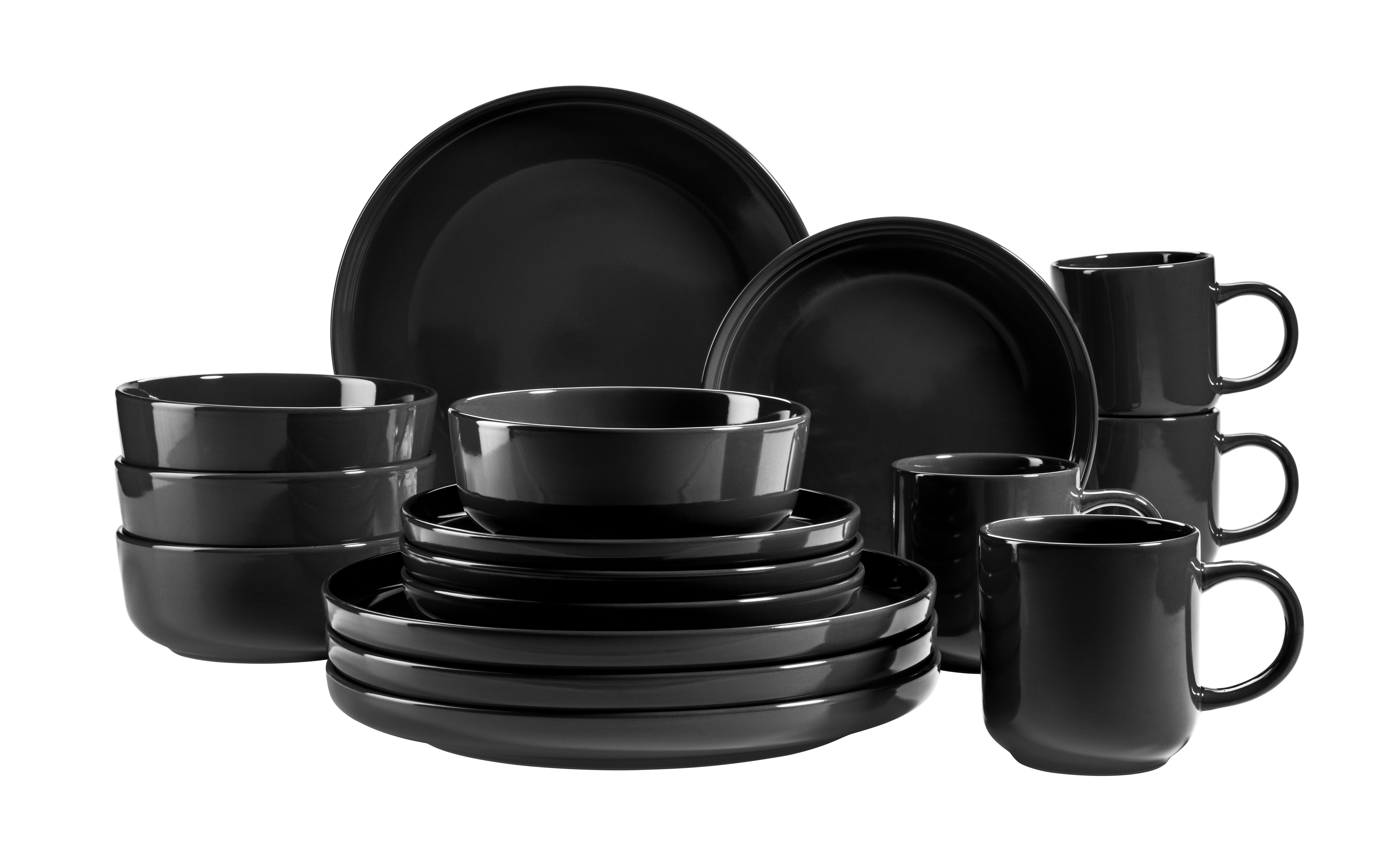 Kombiservice Alenia 4 Personen Geschirr Set - Schwarz, Basics, Keramik (32/31,5/30cm) - Mäser