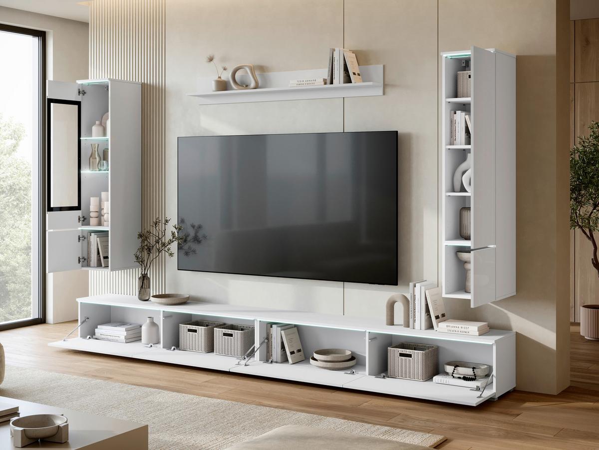 Wohnwand Vera Xxl Weiß/weiß Hg B: 300cm - Weiß Hochglanz/Weiß, Basics, Glas/Holzwerkstoff (300/162/33cm) - P & B