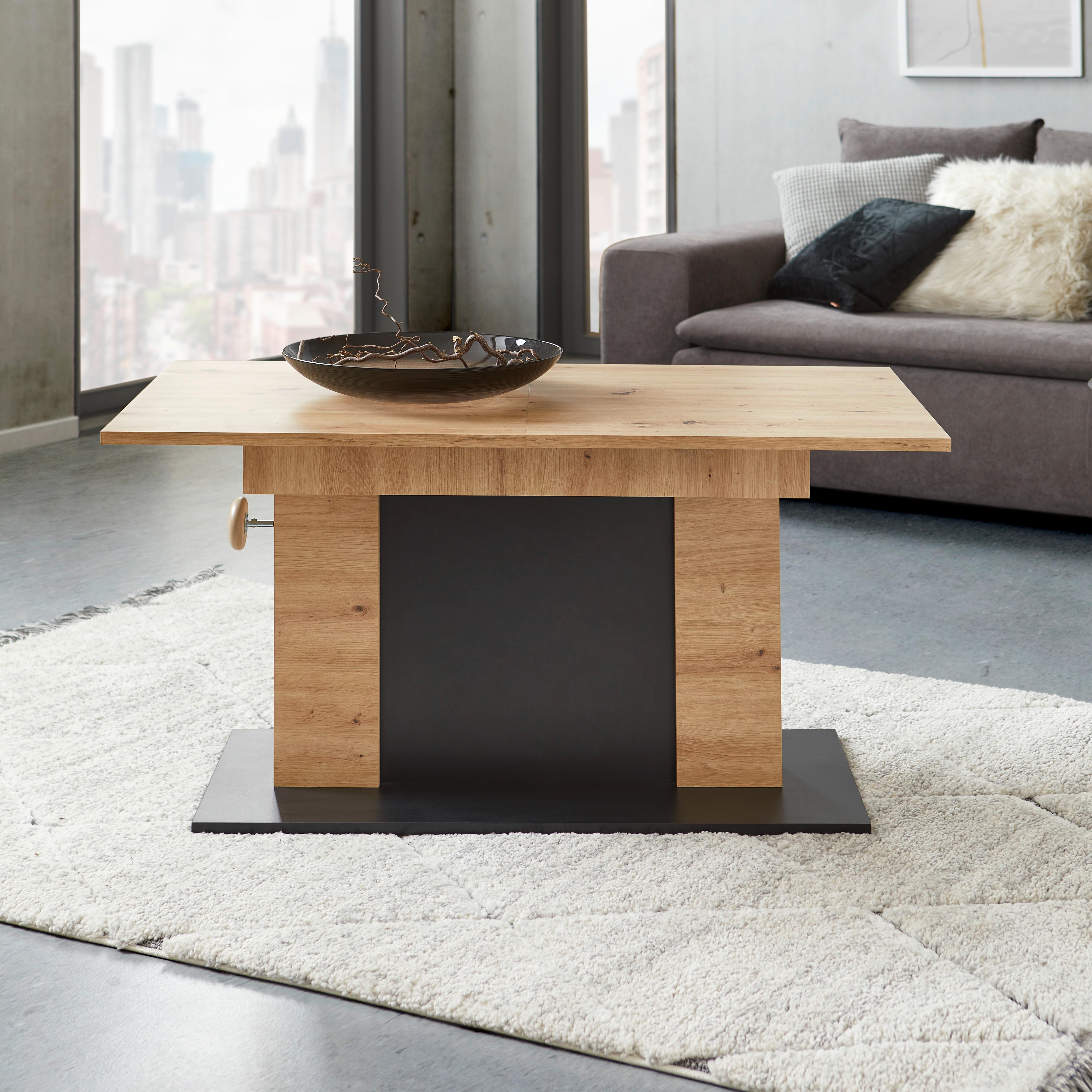 Couchtisch höhenverstellbar Partita, Eiche Dekor/Schwarz - Eichefarben/Schwarz, Design, Holzwerkstoff (110-150/65/59-75cm) - MID.YOU
