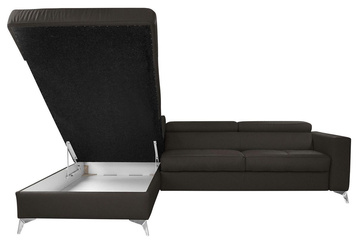 Ecksofa Mondo Dunkelbraun S: 208x286 Cm - Chromfarben/Dunkelbraun, Design, Leder/Textil (208/286cm) - Livetastic