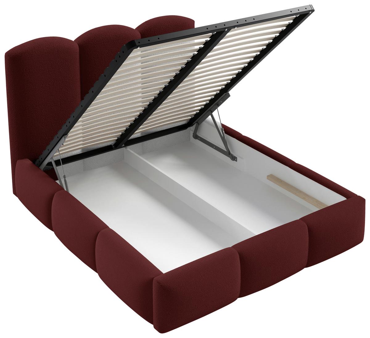 Polsterbett Bero Boucle Rot, Lf: 160x200 cm - Buchefarben/Schwarz, Trend, Holz/Textil (160/200cm)