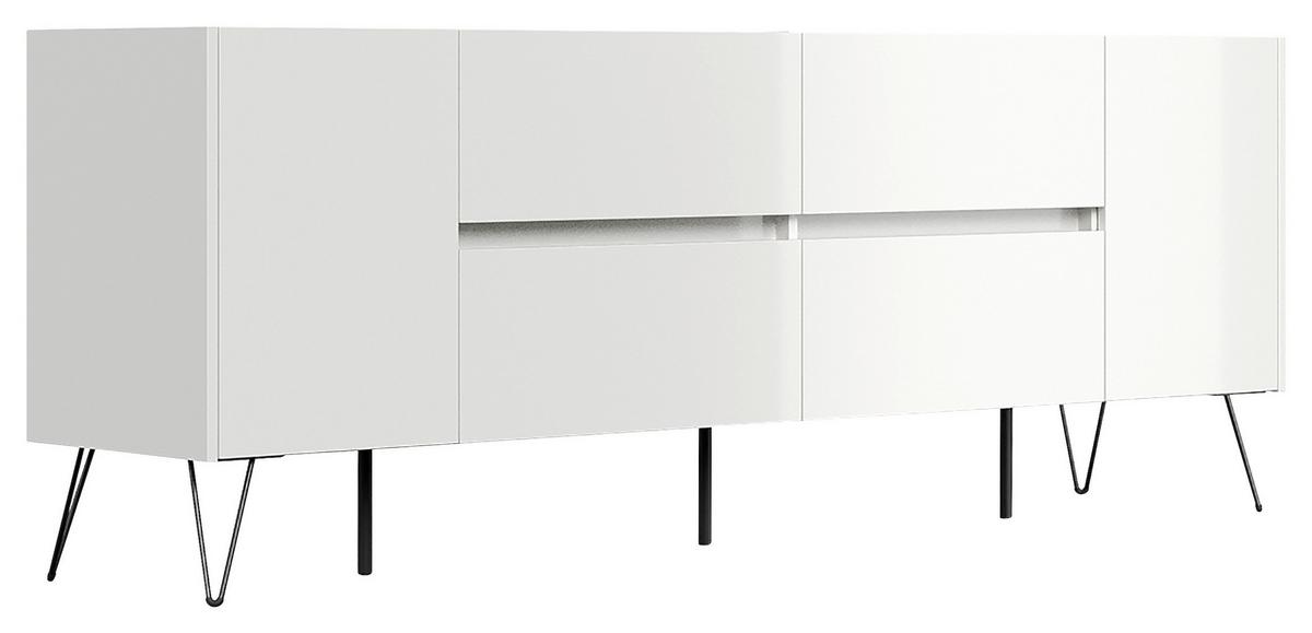 Sideboard Posseik Industrial Eichefarben/Weiß B: 199 cm - Weiß Hochglanz/Eichefarben, Design, Holzwerkstoff (199/75,8/42cm) - MID.YOU