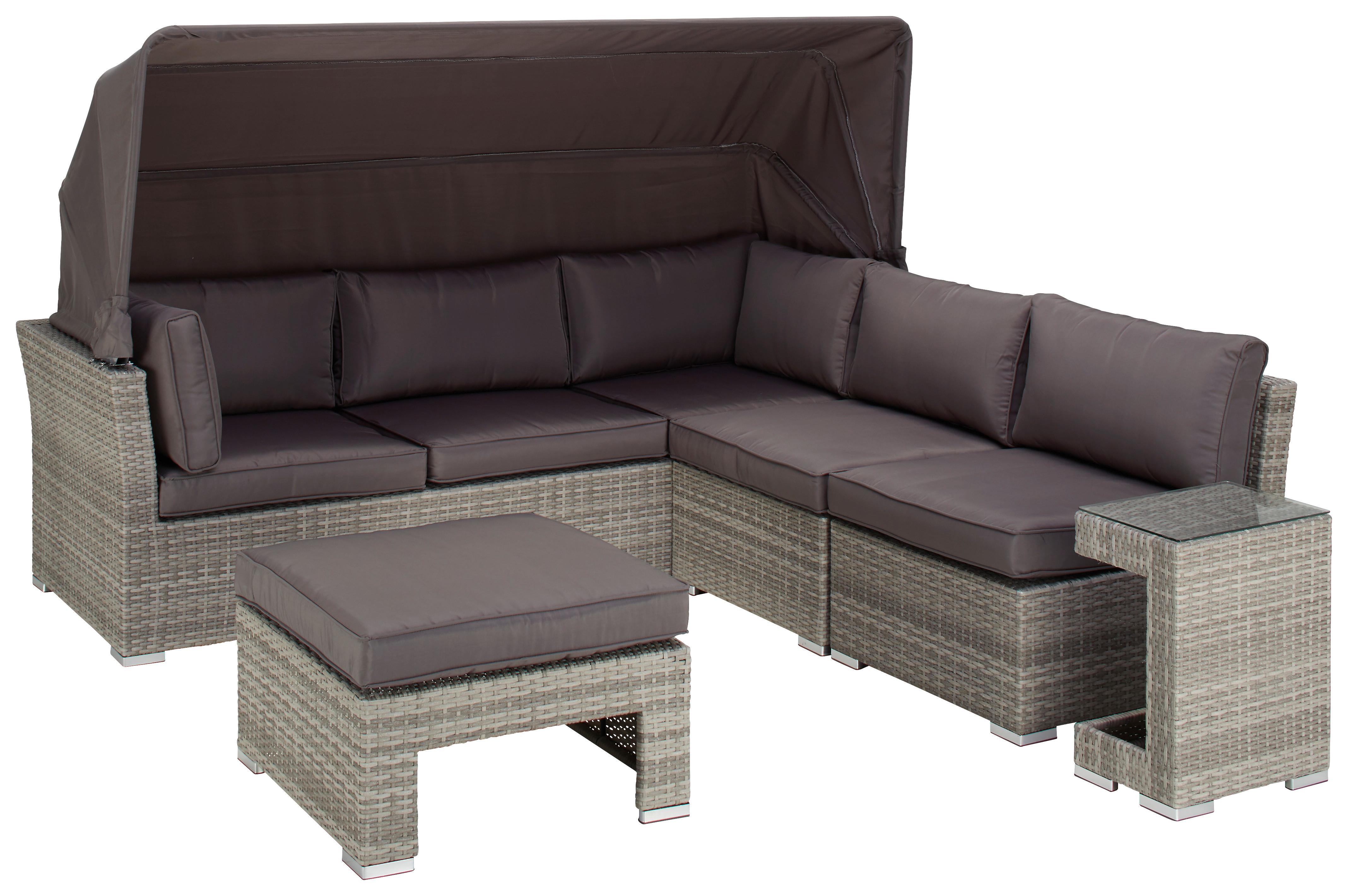 Loungegarnitur 5-Teilig Bahama aus Kunststoff mit Kissen - Hellgrau/Grau, MODERN, Glas/Kunststoff (215/199cm) - Luca Bessoni