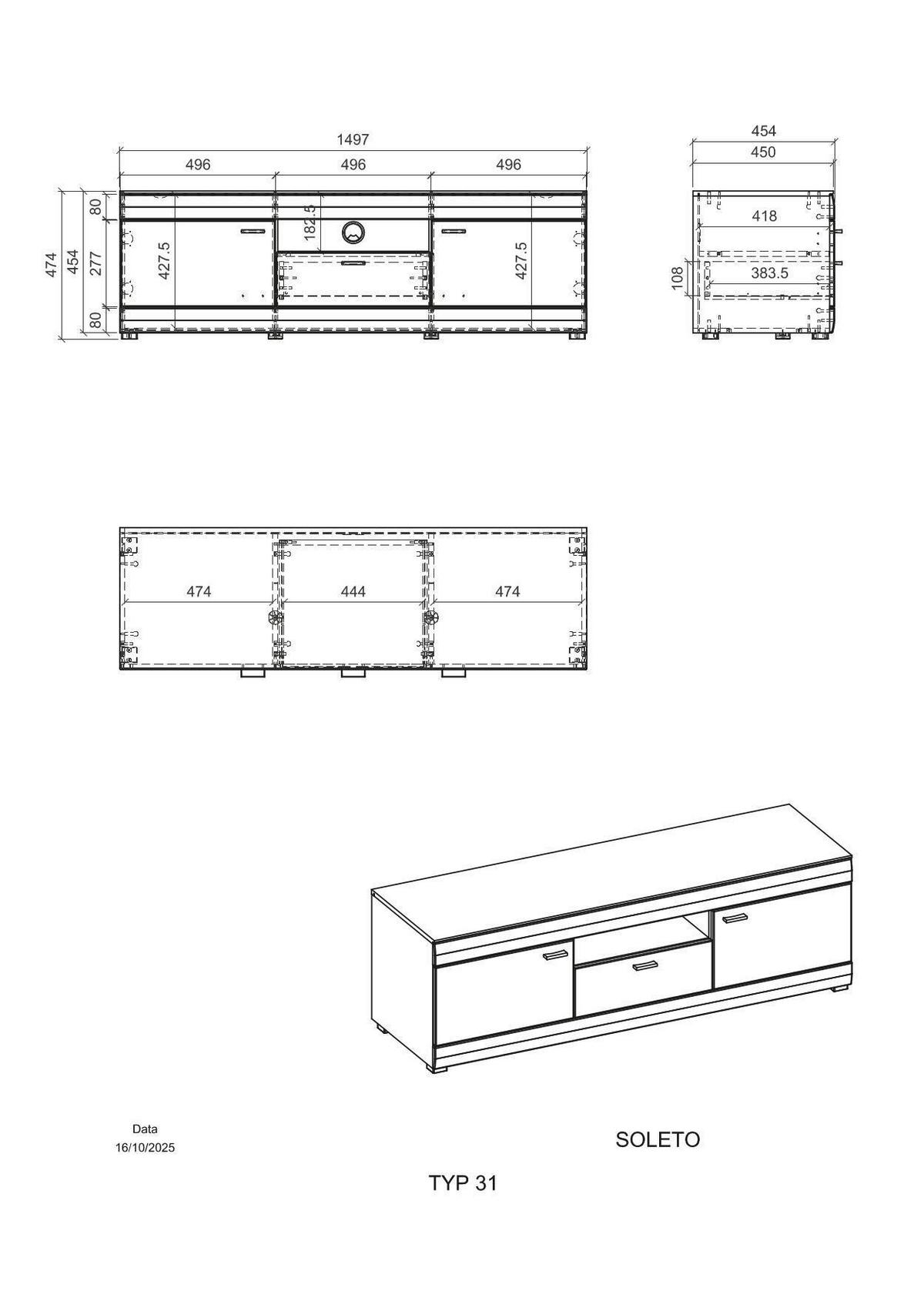 Lowboard Soleto Graphit-/Eichefarben B: 150cm - Eichefarben/Schwarz, Design, Holzwerkstoff (150/48/45cm) - MID.YOU