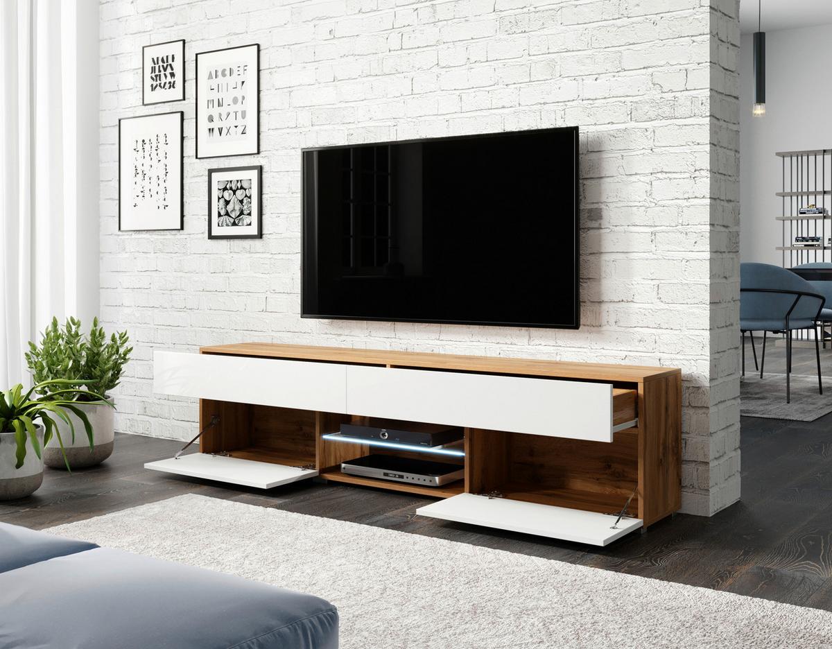 Nízká komoda s LED osvětlením - bílá/šedá, Lifestyle, kompozitní dřevo/plast (180/45,4/32,5cm) - P & B