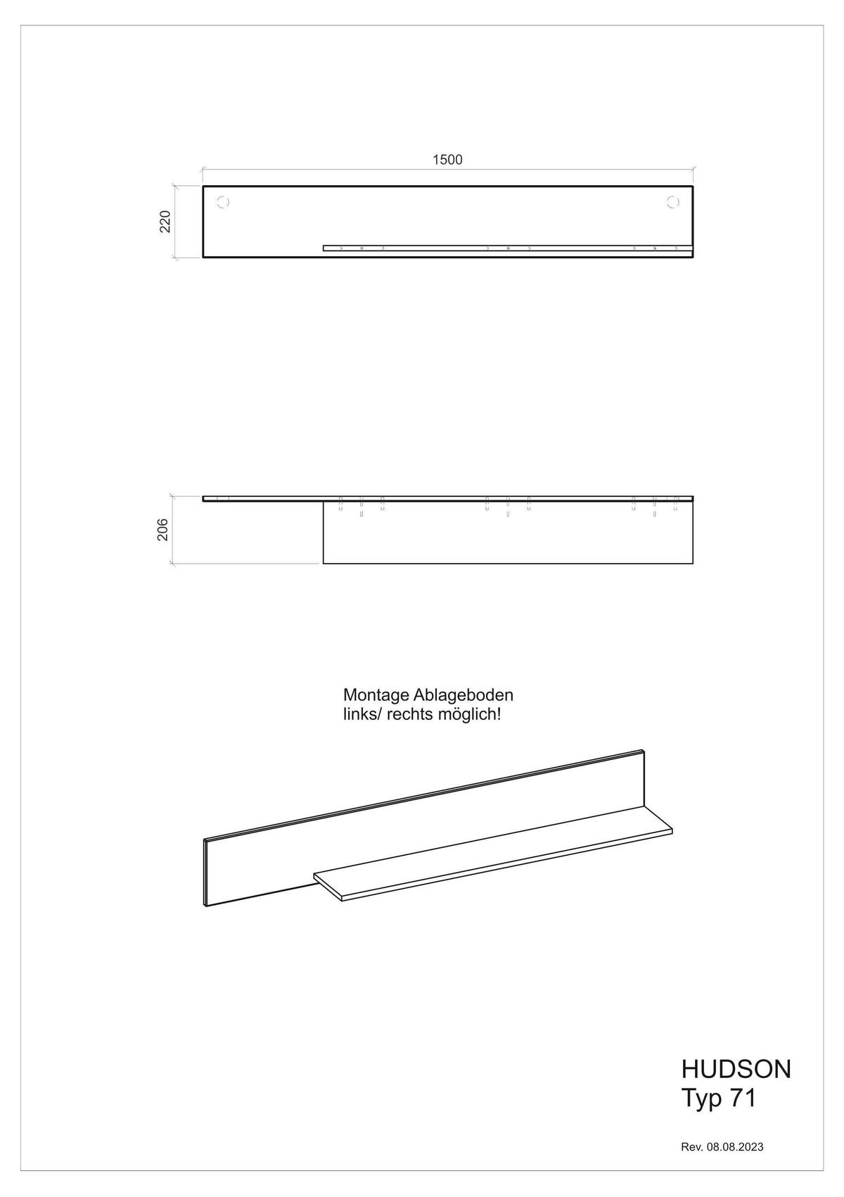 Wandboard Hudson Weiß/Eichefarben B: 150 cm - Eichefarben/Weiß, Design, Holzwerkstoff (150/22/21cm) - MID.YOU