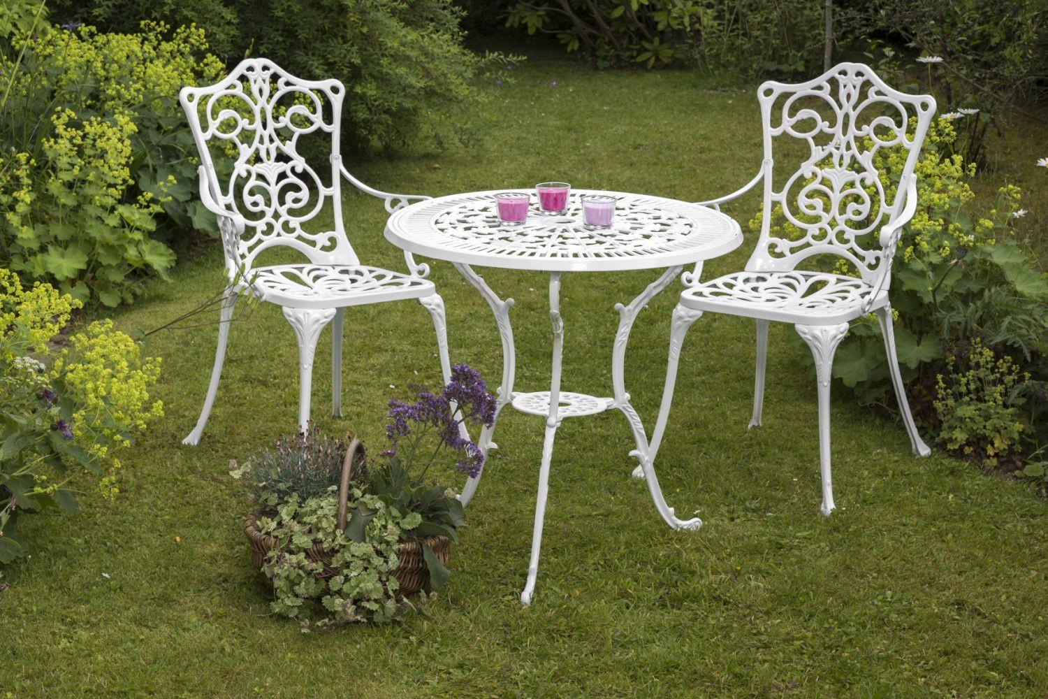 Gartentisch Lugano Metall Ø 70 cm - Weiß, ROMANTIK / LANDHAUS, Metall (70/70/68cm) - Gardenson