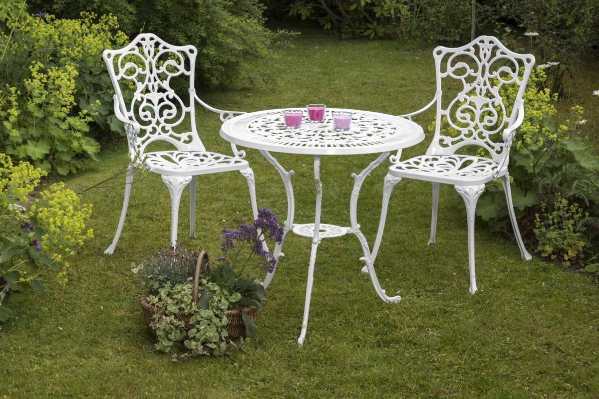 Gartentisch Lugano Metall Ø 70 cm - Weiß, ROMANTIK / LANDHAUS, Metall (70/70/68cm) - Gardenson