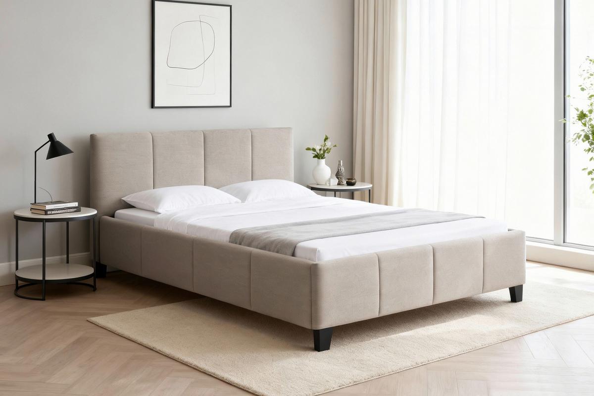 Čalouněná postel CRAZY 140x200 cm, béžová - černá/přírodní barvy, Moderní, kov/dřevo (140/200cm) - Based