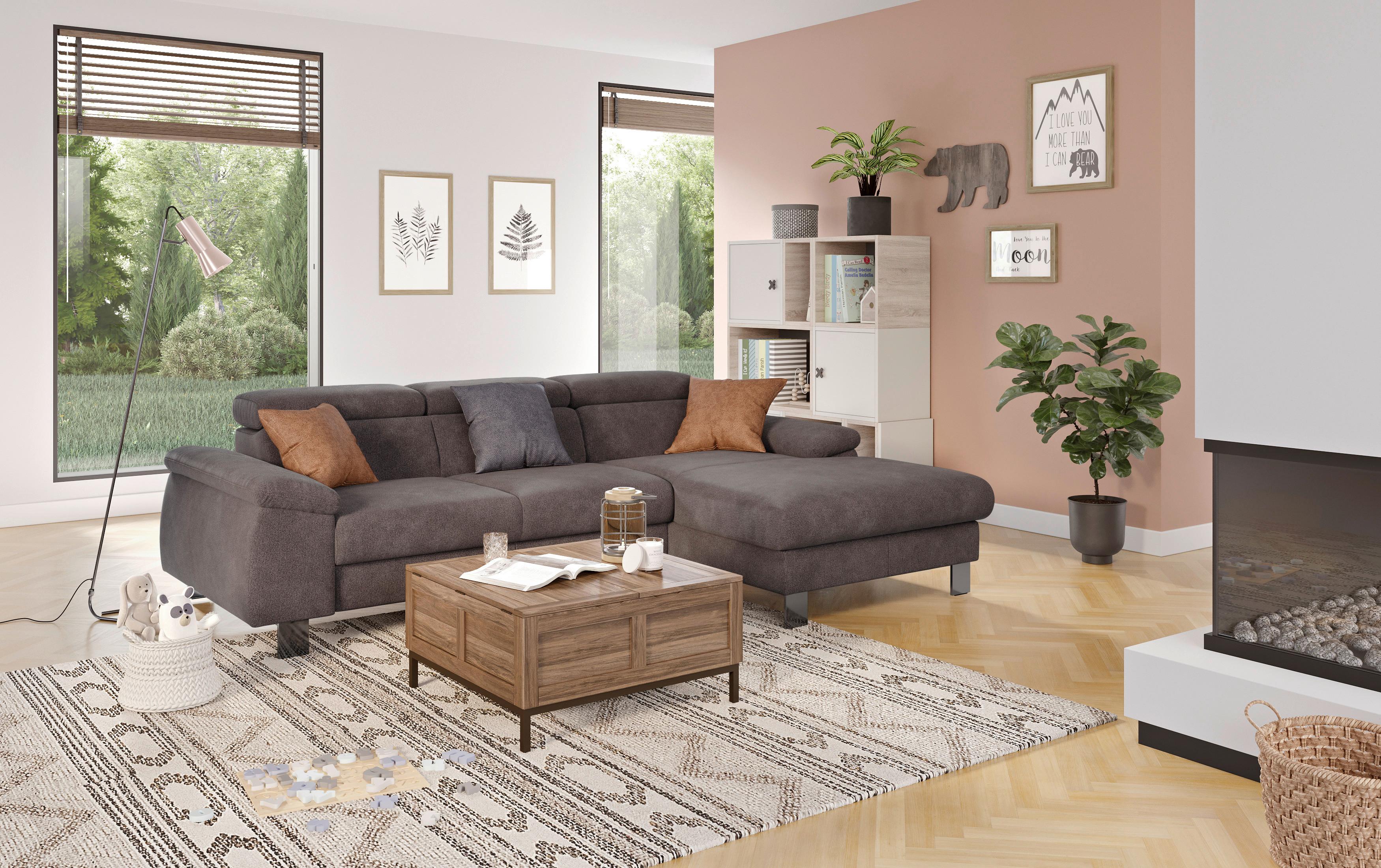 Ecksofa Micky, Anthrazit S: 244x166 cm - Chromfarben/Anthrazit, Design, Textil (244/166cm) - Livetastic