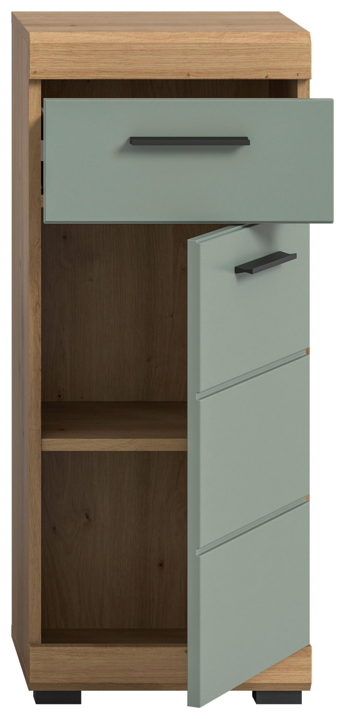 Midischrank Scout Eiche Artisan Dekor Salbeigrün - Salbeigrün/Schwarz, MODERN, Holzwerkstoff (37/88/31cm) - MID.YOU