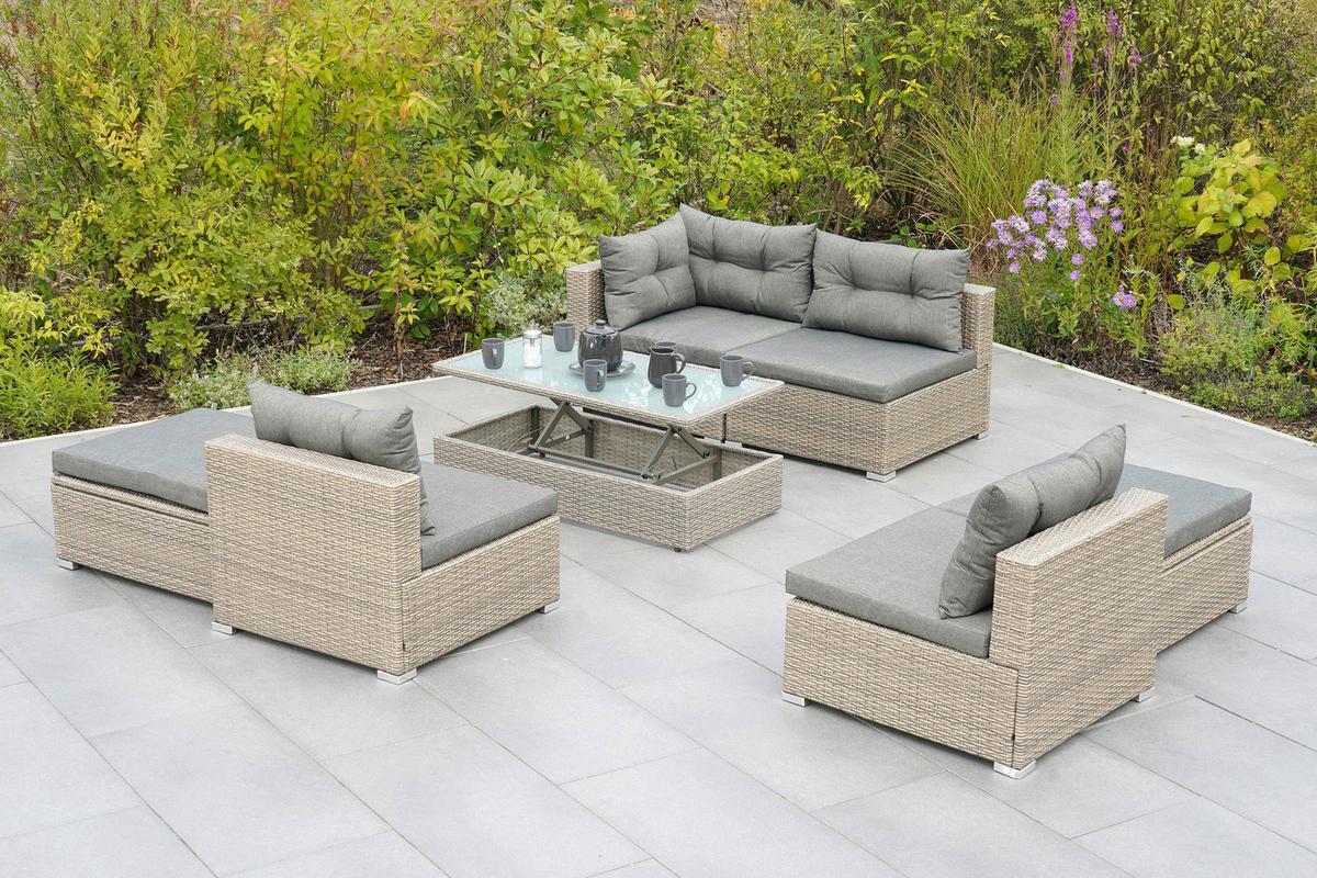 Loungegarnitur 7-Tlg. Vilemanzano aus Kunststoff - Naturfarben/Grau, MODERN, Glas/Kunststoff - Gardenson