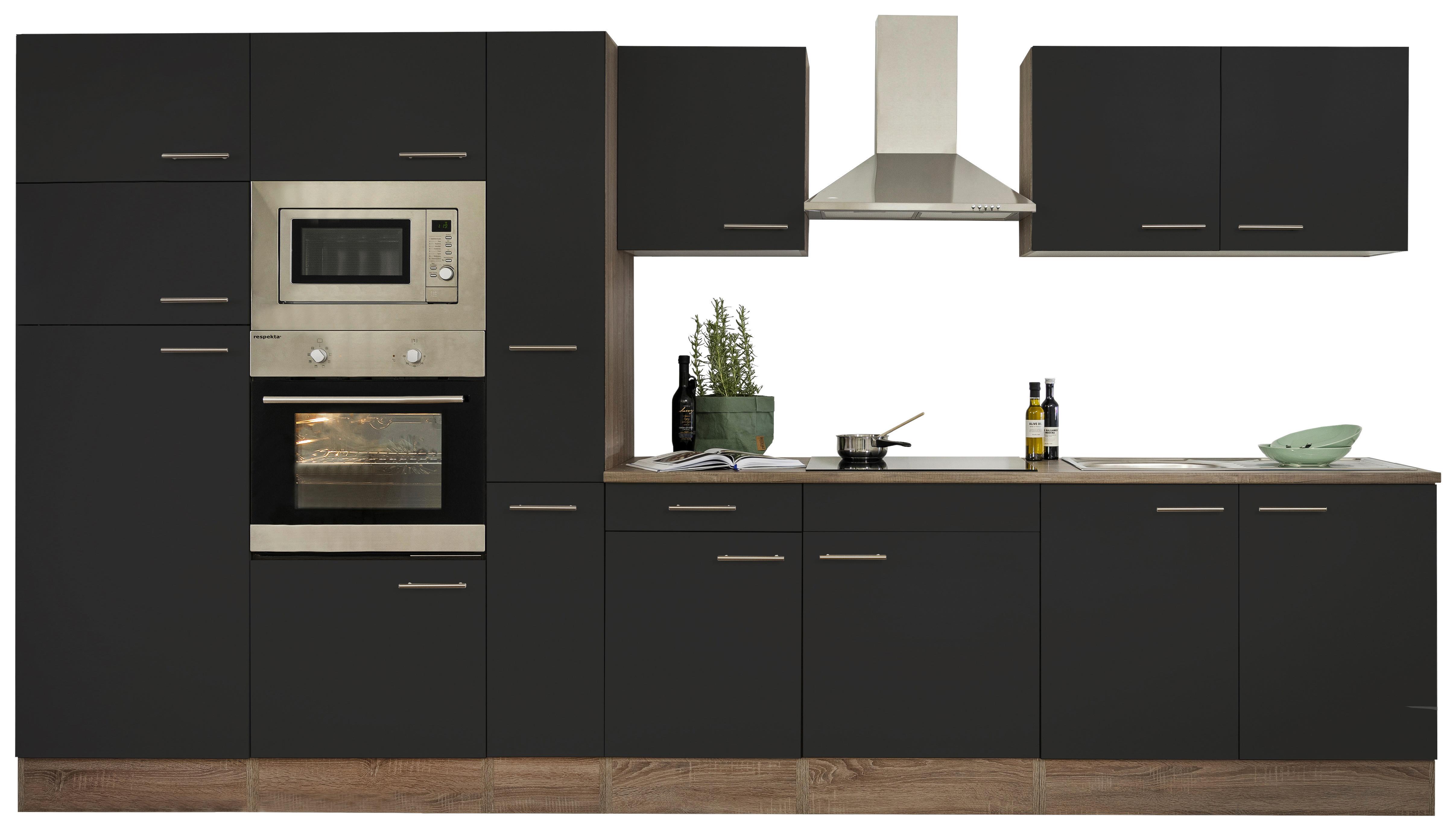 Küchenzeile ohne Geräte B: 360 cm Schwarz/Eiche Dekor - Eichefarben/Schwarz, Basics, Holzwerkstoff (360cm) - Respekta