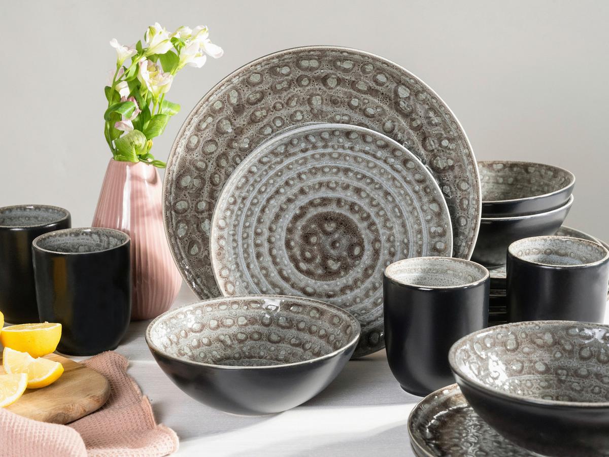Kombiservice Keramik 4 Personen Geschirr Set Grau - Grau, KONVENTIONELL, Keramik (48/34/32cm) - Creatable