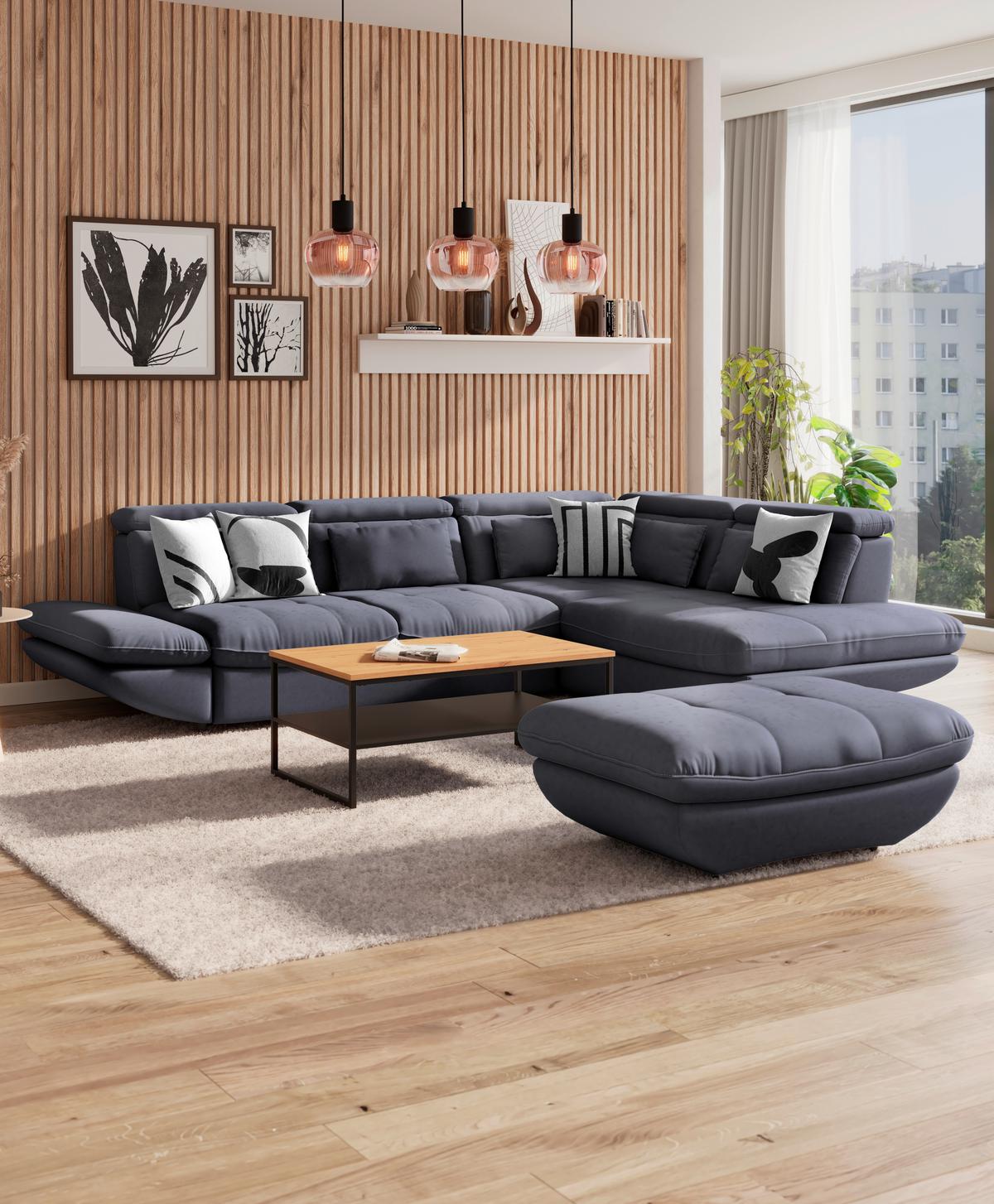 Wohnlandschaft Park - Schwarz/Dunkelblau, MODERN, Textil (233/311cm) - Luca Bessoni