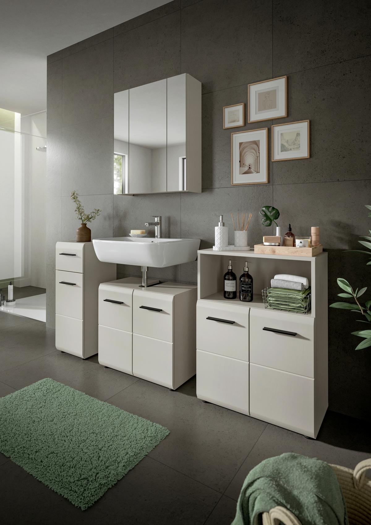 Badezimmer Ice Kaschmir B: 90cm - Kaschmir/Schwarz, Trend, Glas/Holzwerkstoff (90cm) - MID.YOU