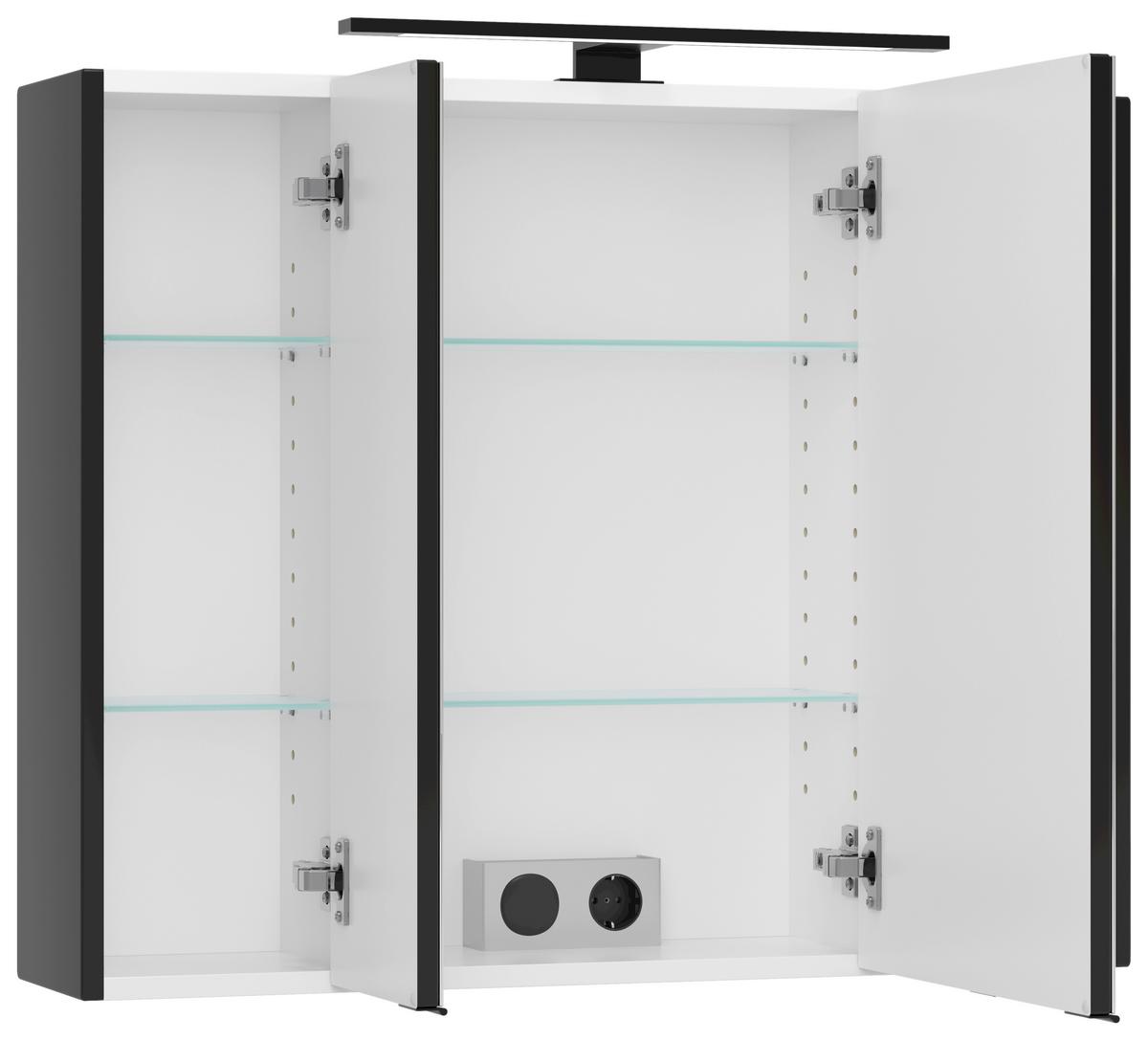 Spiegelschrank Sevilla Schwarz, B: 80 cm - Schwarz, MODERN, Glas/Holzwerkstoff (80/64/20cm) - Held
