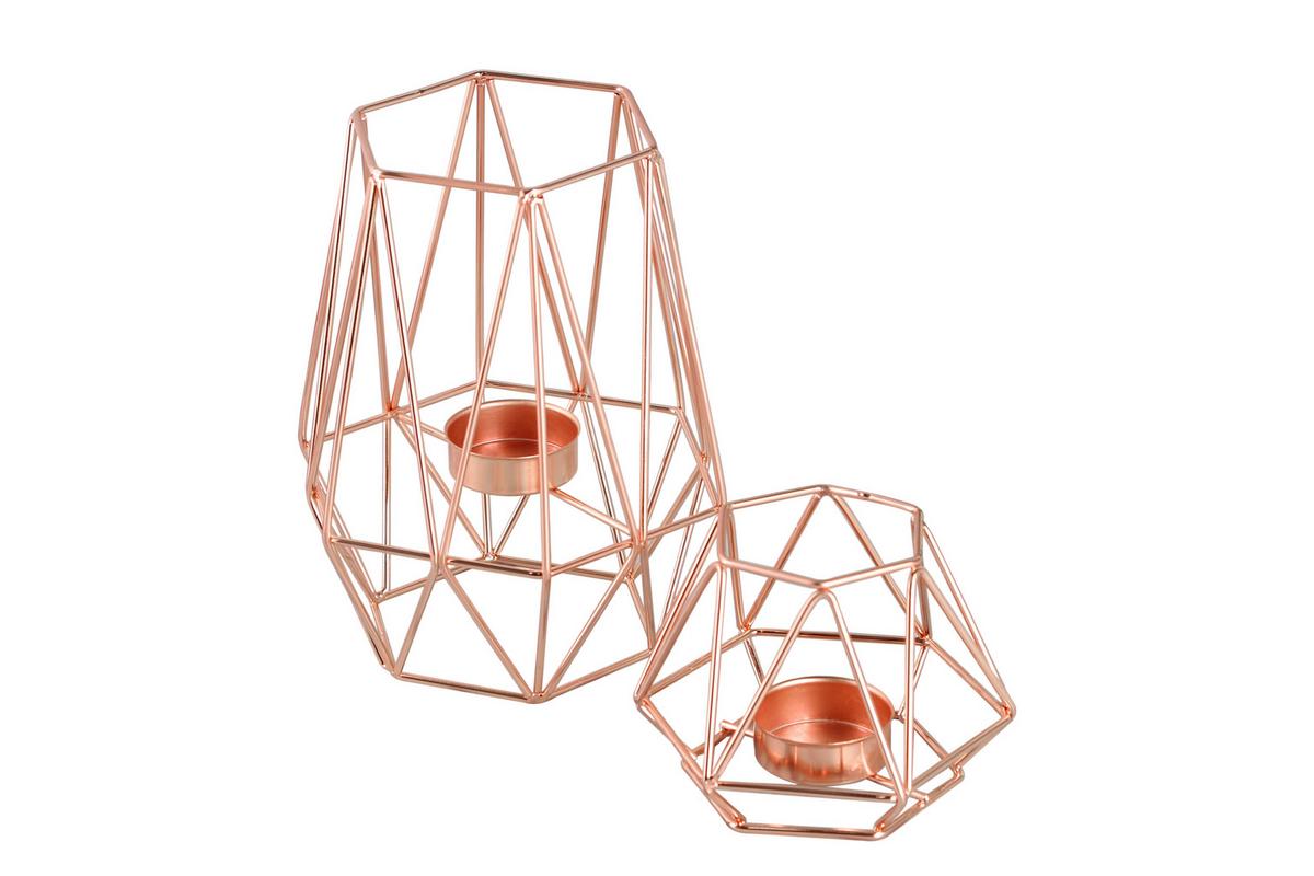 Teelichthalter-set Eisen Kupferfarben, 2 Größen - Kupferfarben, Basics, Metall (9,5/8/17/8,3cm) - Echtwerk