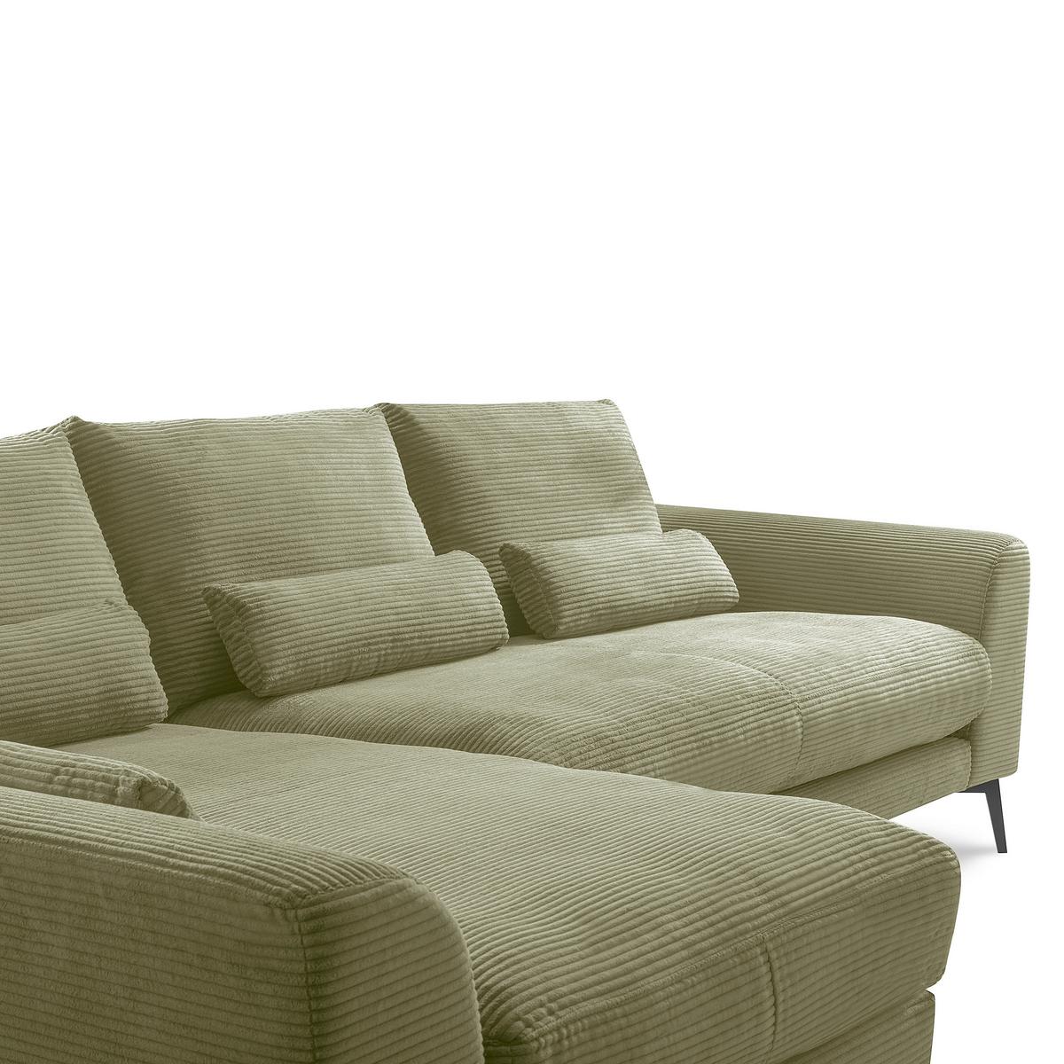 Ecksofa Berlin Cord Olivgrün 172x313 cm - Schwarz/Olivgrün, Design, Textil (172/313cm) - P & B