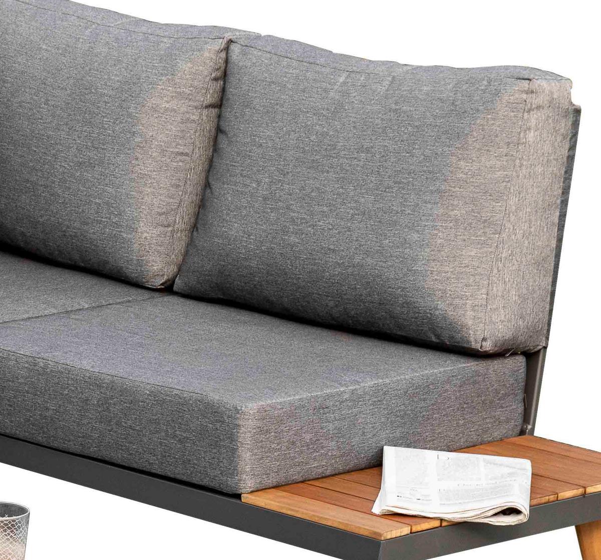Loungegarnitur Attika Akazie Echtholz Mit Kissen - Graphitfarben/Braun, KONVENTIONELL, Holz/Textil (211/28/152,5cm) - Gardenson