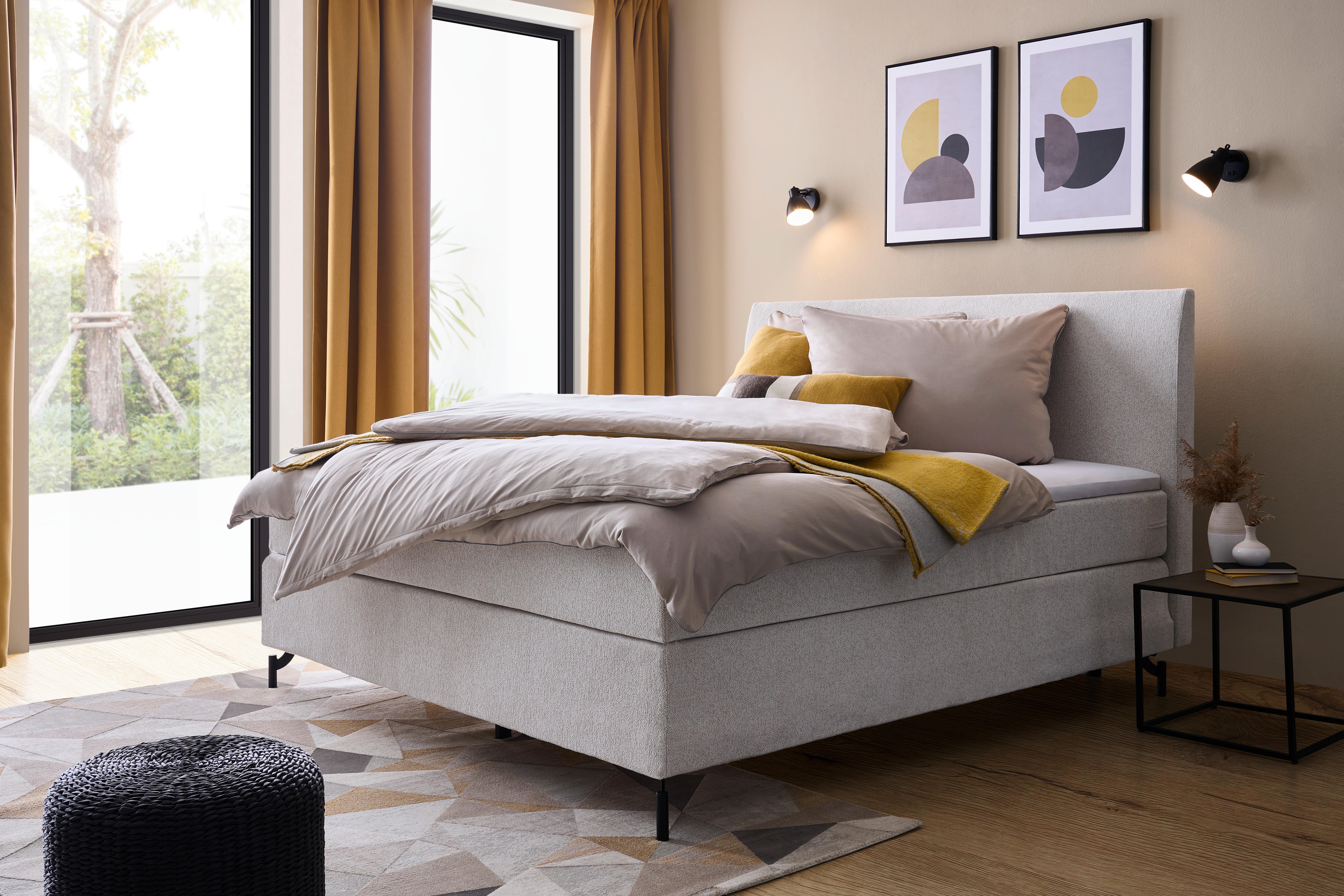 Boxspringbett Mit Topper 160x200 Cm Linz, Creme - Creme/Schwarz, MODERN, Textil (160/200cm) - MID.YOU