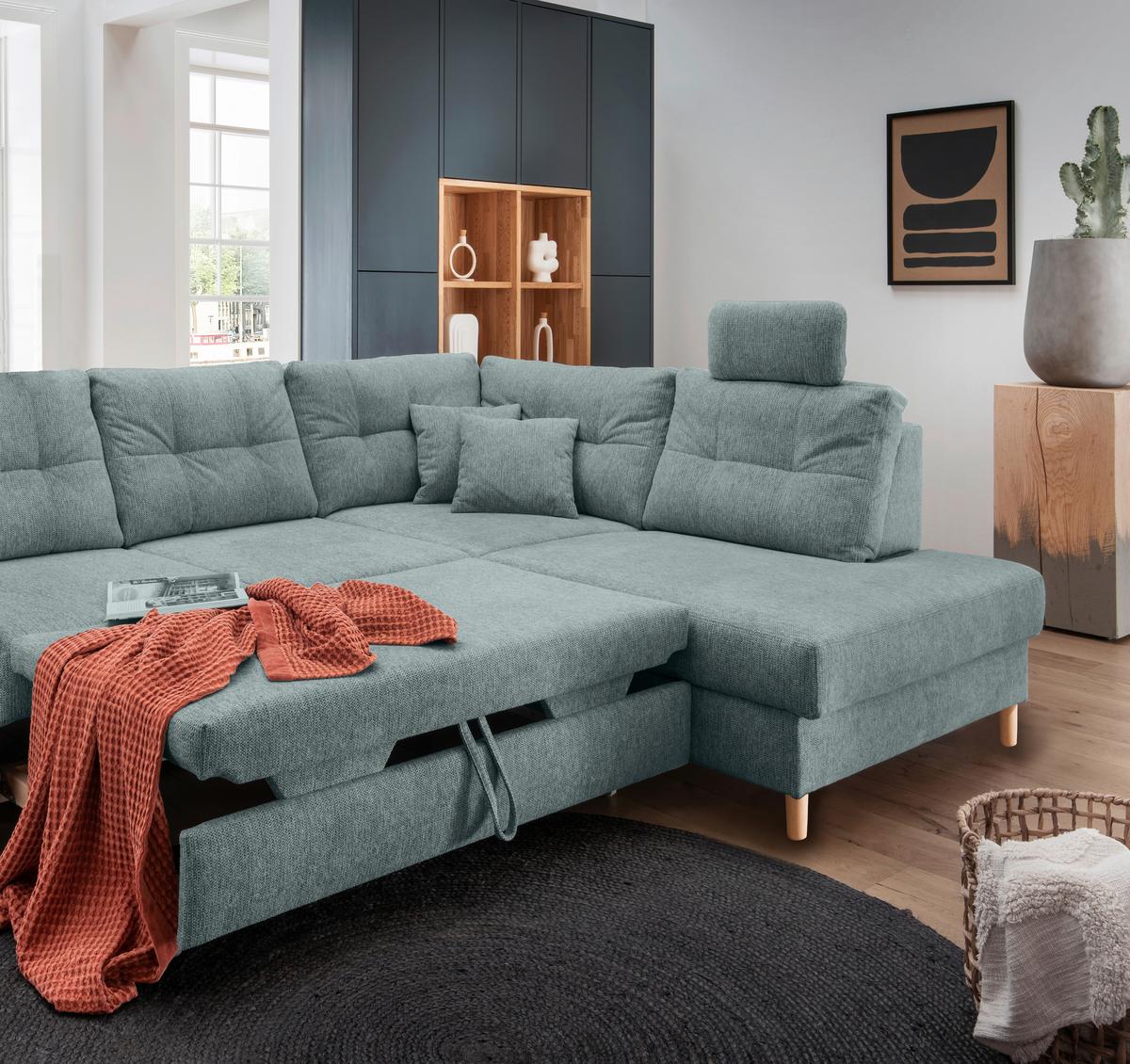 Ecksofa Brizzini, Blau S: 264x206 Cm - Blau/Naturfarben, MODERN, Textil (264/206cm) - Livetastic