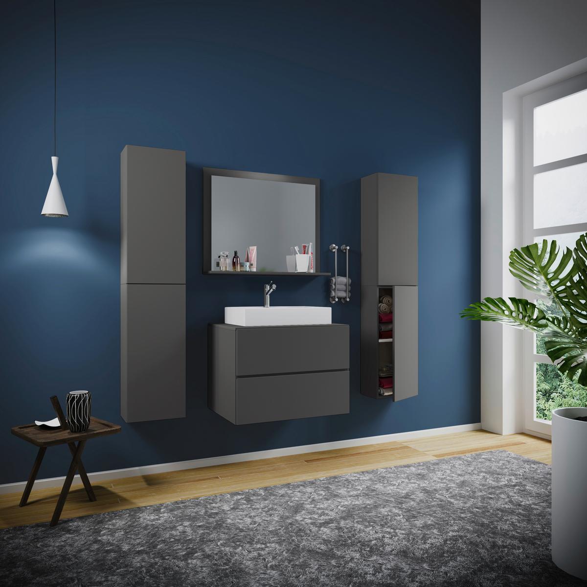 Badezimmer Lendas5-teiliganthrazitb:127cm - Anthrazit/Weiß, MODERN, Keramik/Holzwerkstoff (127cm) - MID.YOU