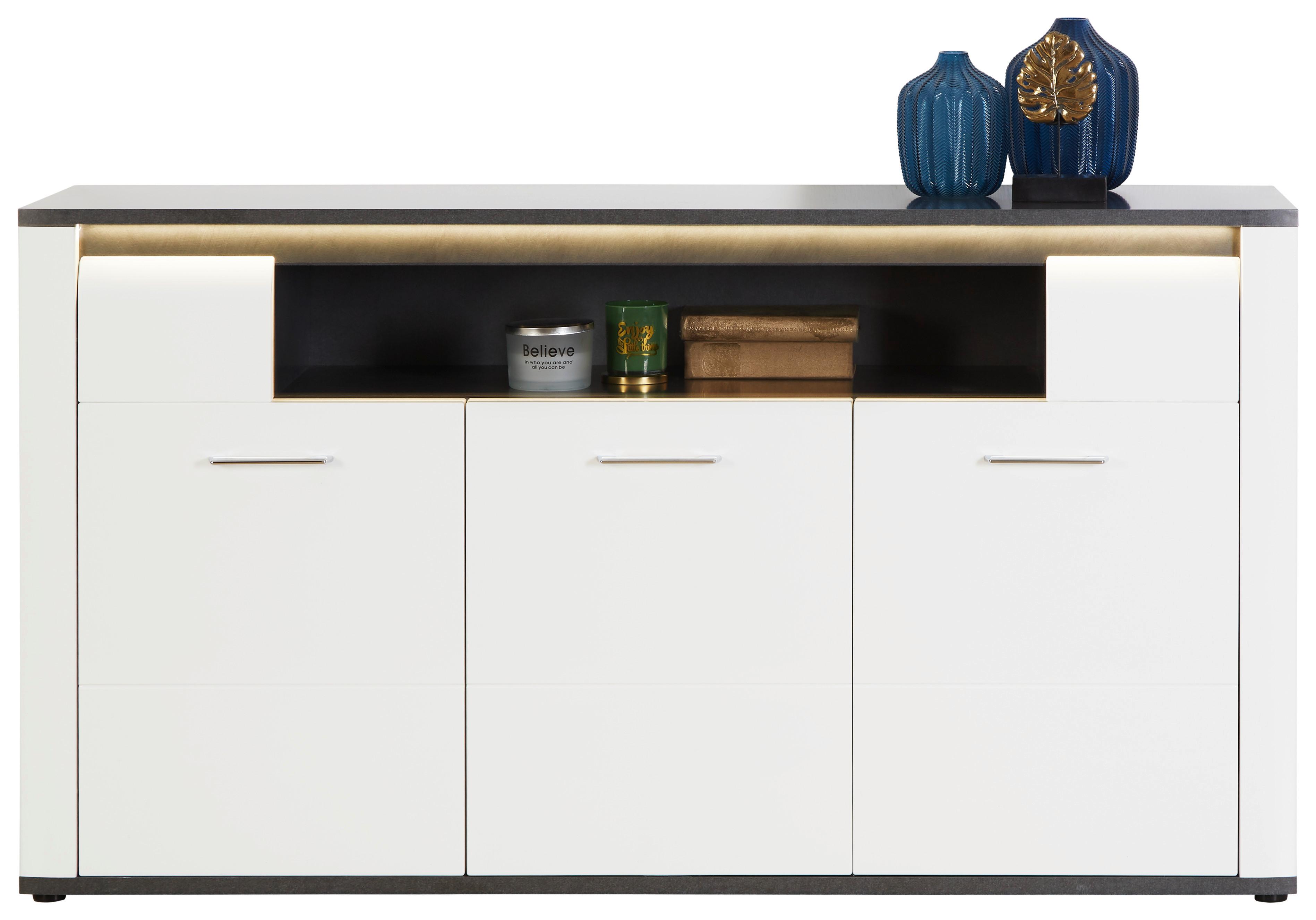 Sideboard mit Led B: 156,3 cm Alassio, Weiß/Matera - Schwarz/Graphitfarben, MODERN, Holzwerkstoff (156,3/86,2/40,5cm) - Luca Bessoni
