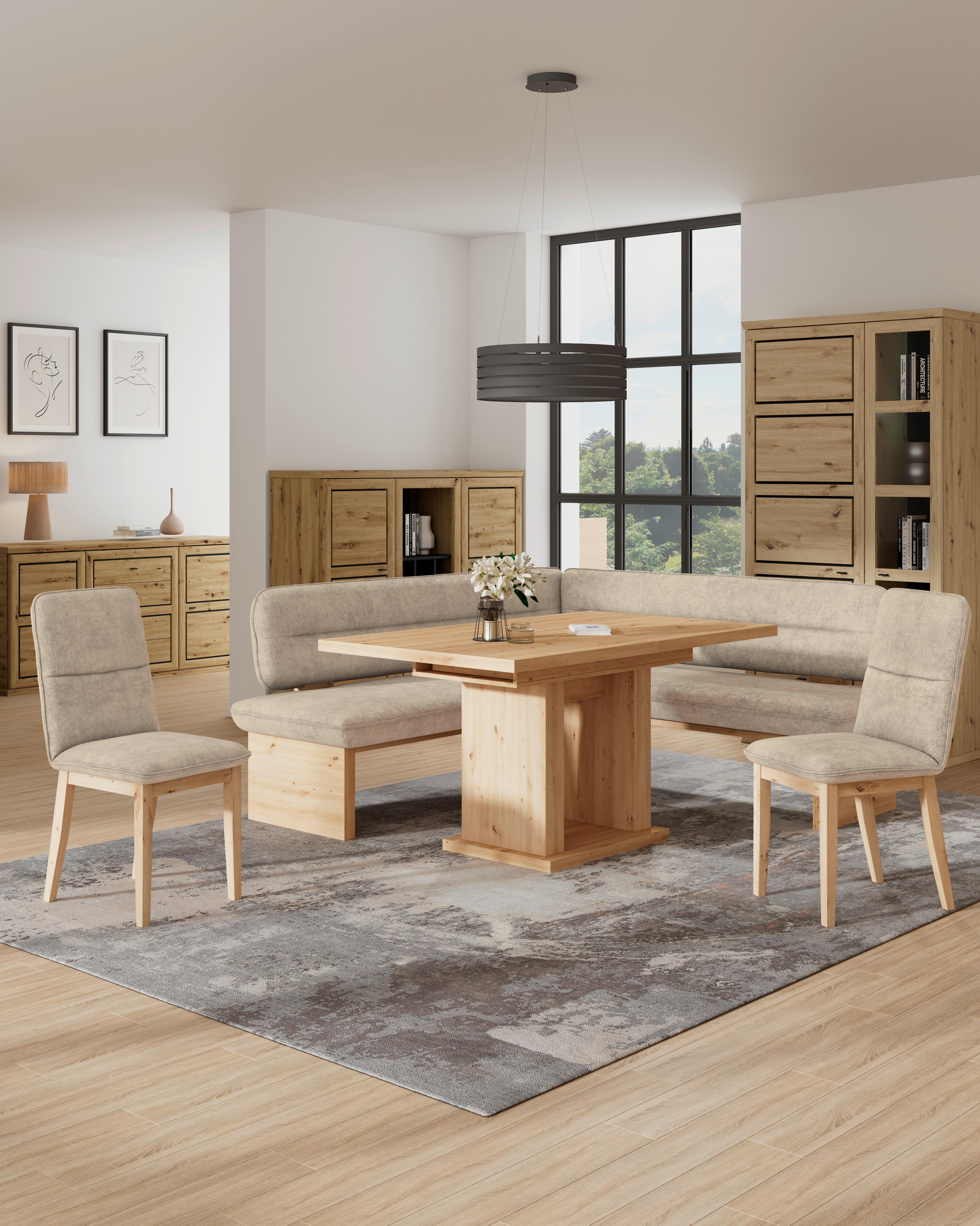 Eckbank Beluna Ii Webstoff Beige, B: 232cm - Eichefarben/Beige, KONVENTIONELL, Holz/Textil (232/170cm) - James Wood