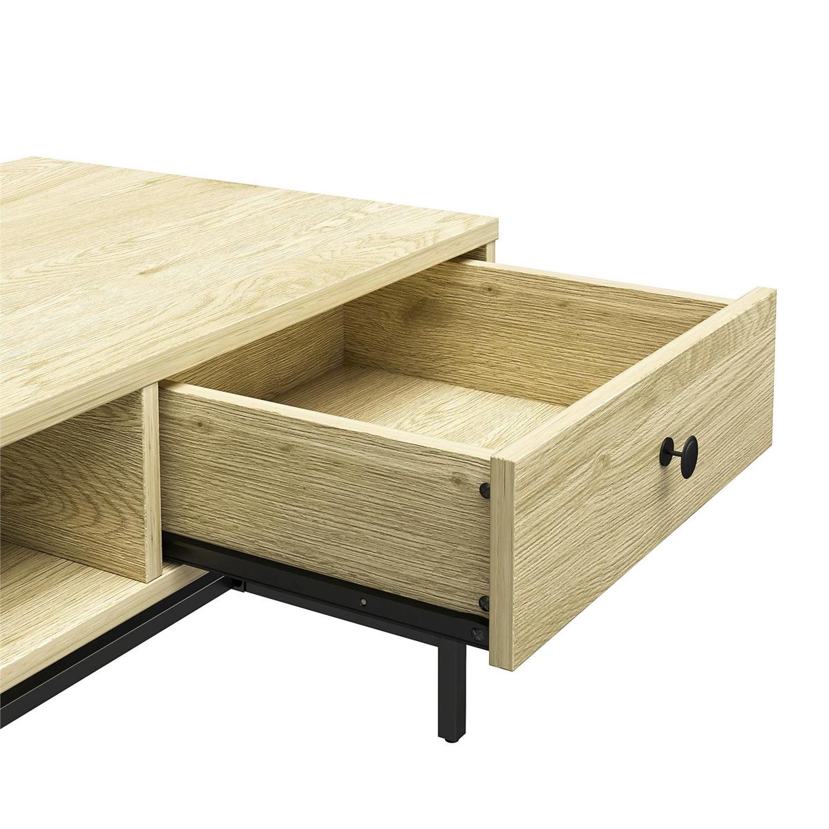 Couchtisch Tamlin Mit Ablagefach Eichefarben - Eichefarben/Schwarz, Design, Holzwerkstoff/Metall (101/45/50cm) - MID.YOU