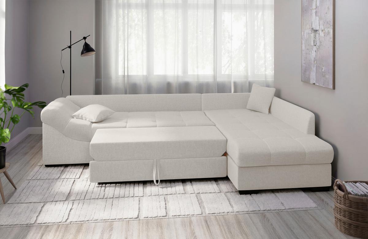 Eckschlafsofa Alvito Weiß S: 298x202 Cm - Schwarz/Weiß, MODERN, Textil (298/202cm) - MID.YOU