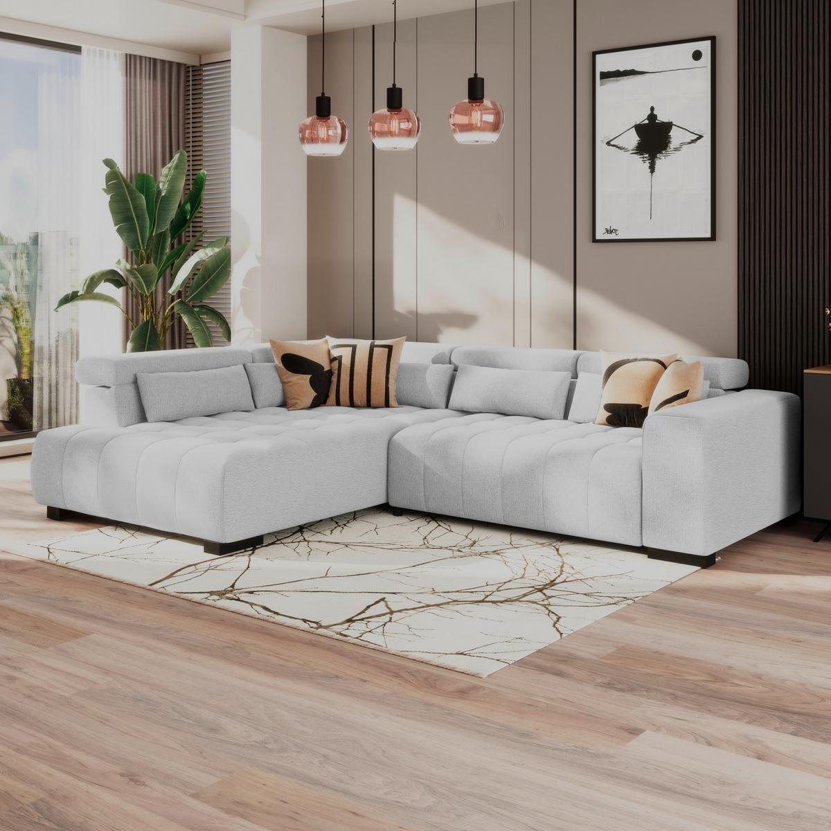 Ecksofa Matera Hellgrau S: 226x311cm - Hellgrau/Schwarz, Trend, Textil (226/311cm)