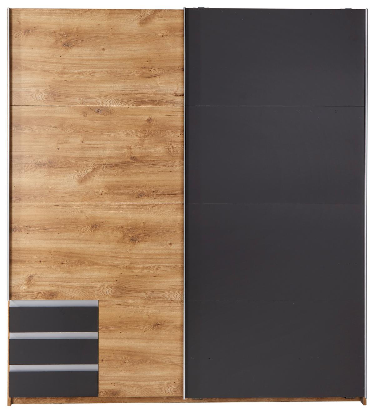 Tolóajtós Szekrény Emden 180/198 Cm - grafitszürke/tölgyfa, Modern, faalapú anyag (180/198/64cm)