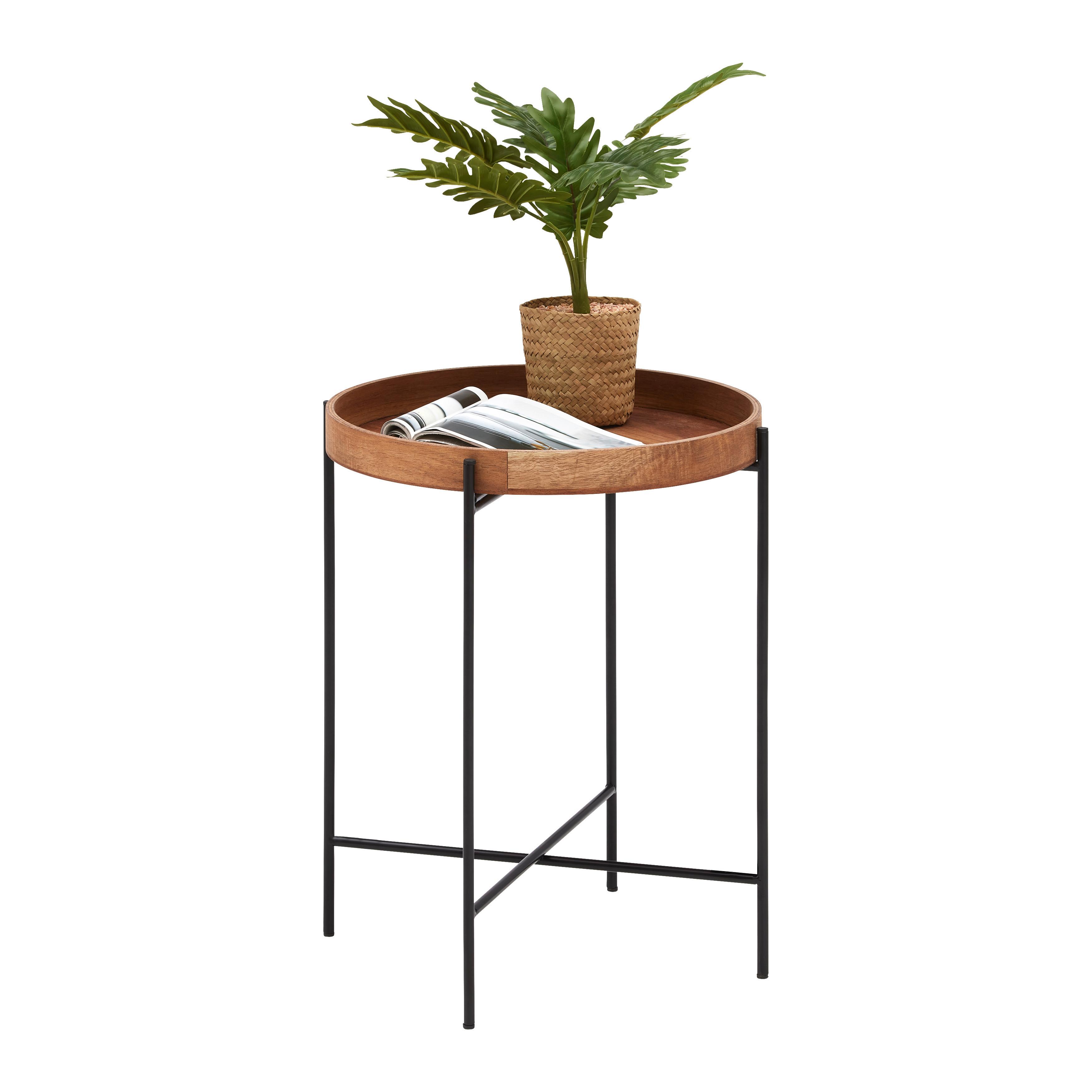 Odkládací stolek P: 40 cm - černá/barvy akácie, Moderní, kov/dřevo (40/49cm) - Based