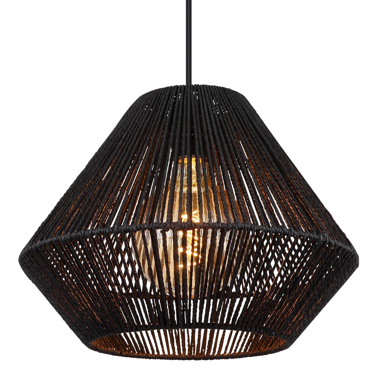 Hängeleuchte 15694hb Houdini - Schwarz/Naturfarben, KONVENTIONELL, Naturmaterialien/Kunststoff (35/120cm) - Globo