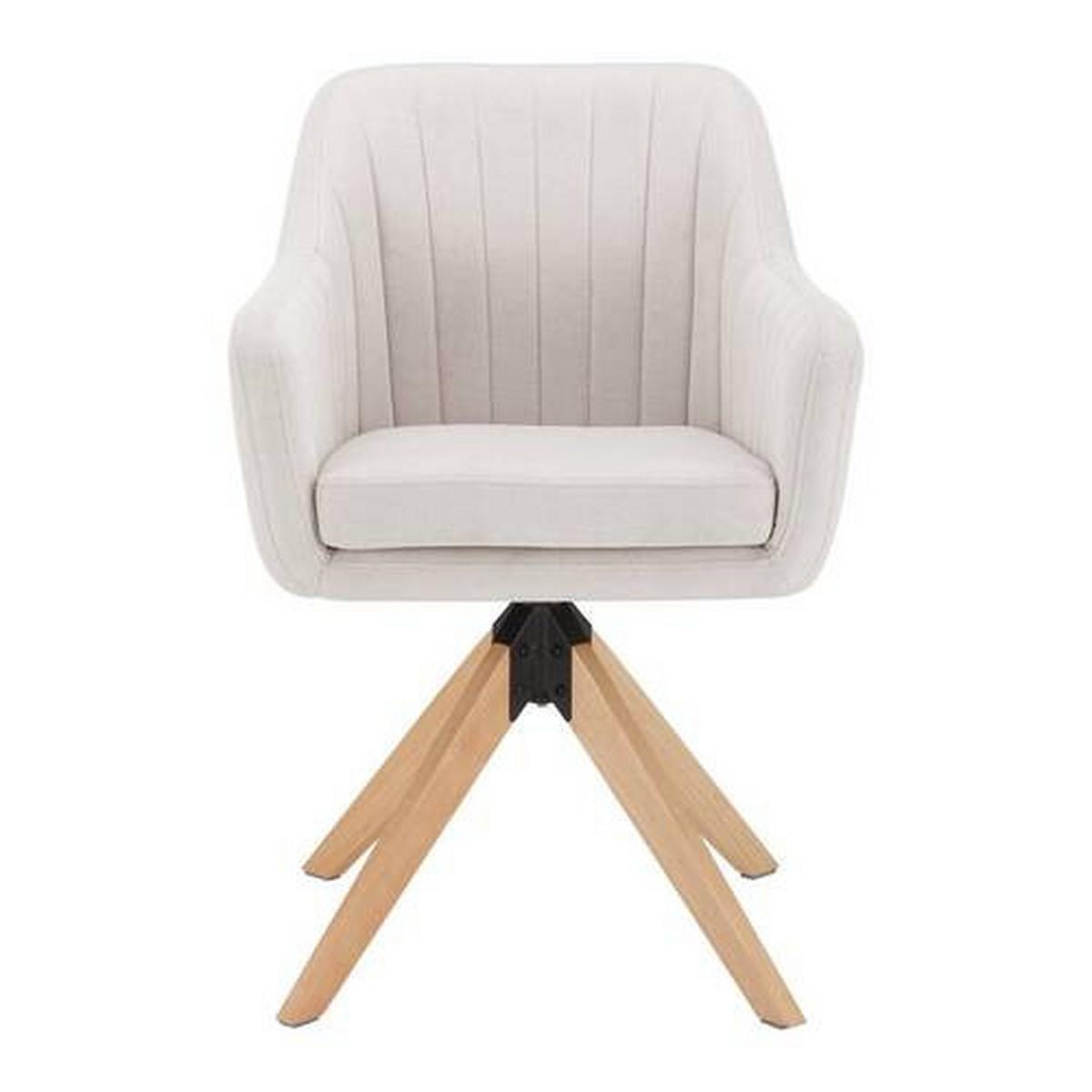 Sametová židle Lucita otočná, nohy dřevo - přírodní barvy/béžová, Moderní, kov/dřevo (58/87/60cm) - Bessagi Home